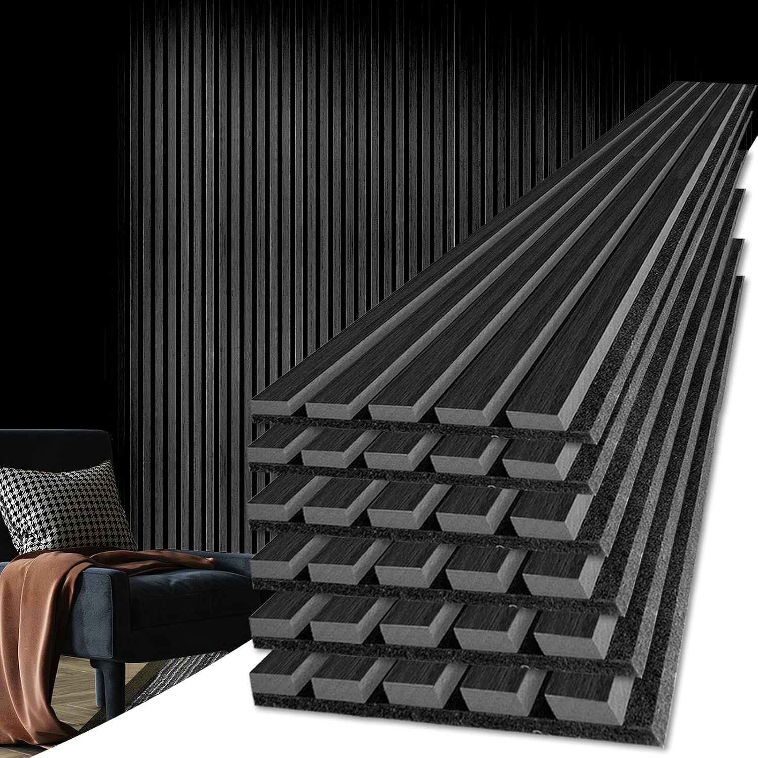 Art3d 6-Piece Wood Slat Acoustic Panels for Stylish Decor and Noise Reduction, 3D Textured Panel for Ceiling and Wall, Walnut