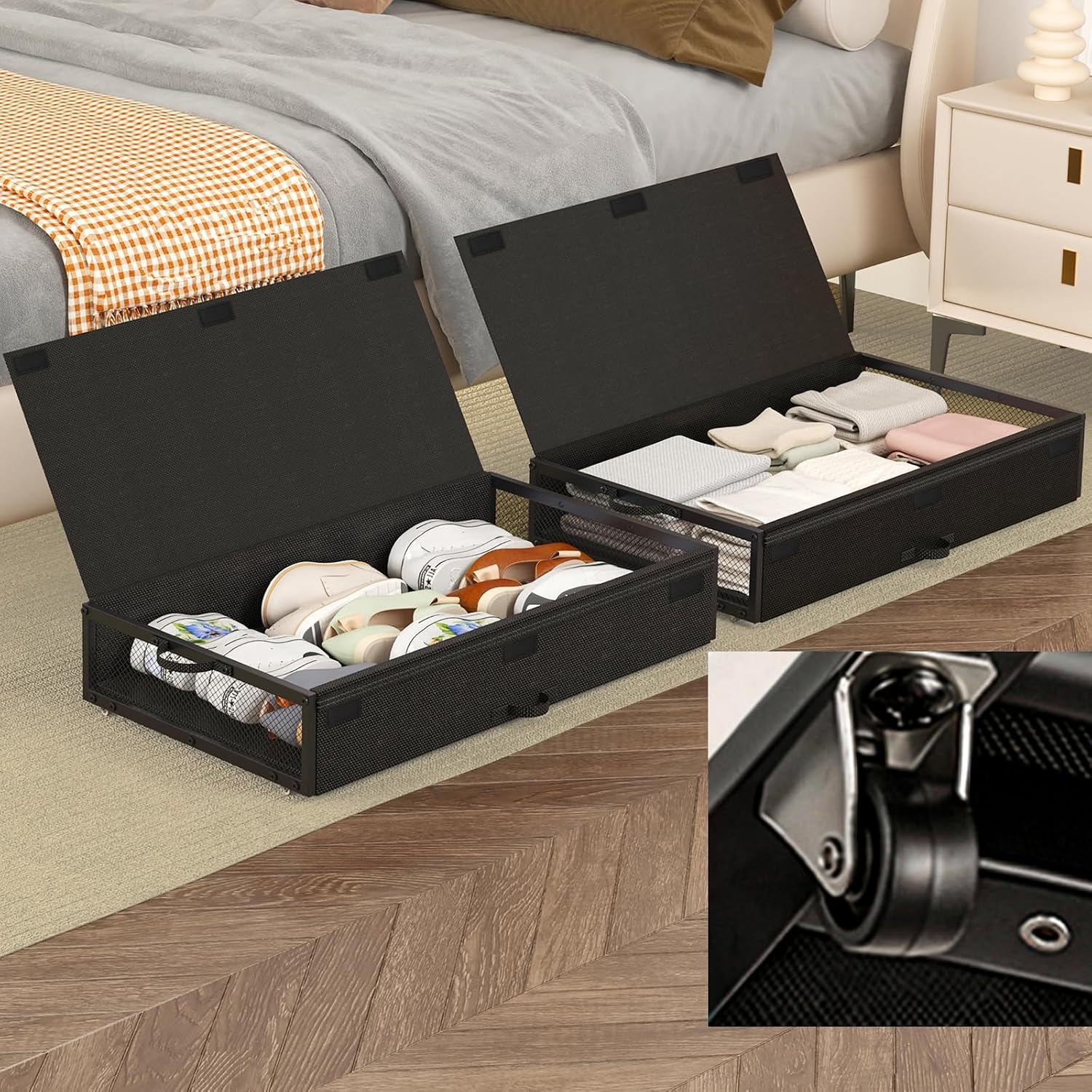 Fokyfok 2 Pack Under the Bed Storage Containers, 10 inch Height Under Bed Shoe Storage, 31inch Long Underbed Storage with Wheels