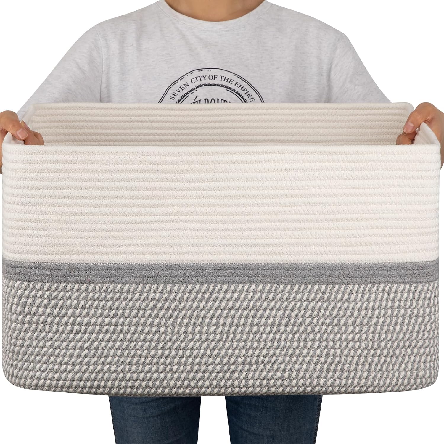 OIAHOMY Large Blanket Basket, 22"x17"x12" Laundry Baskets, Nursery Blanket Storage Living Room, Toy Storage With Handle