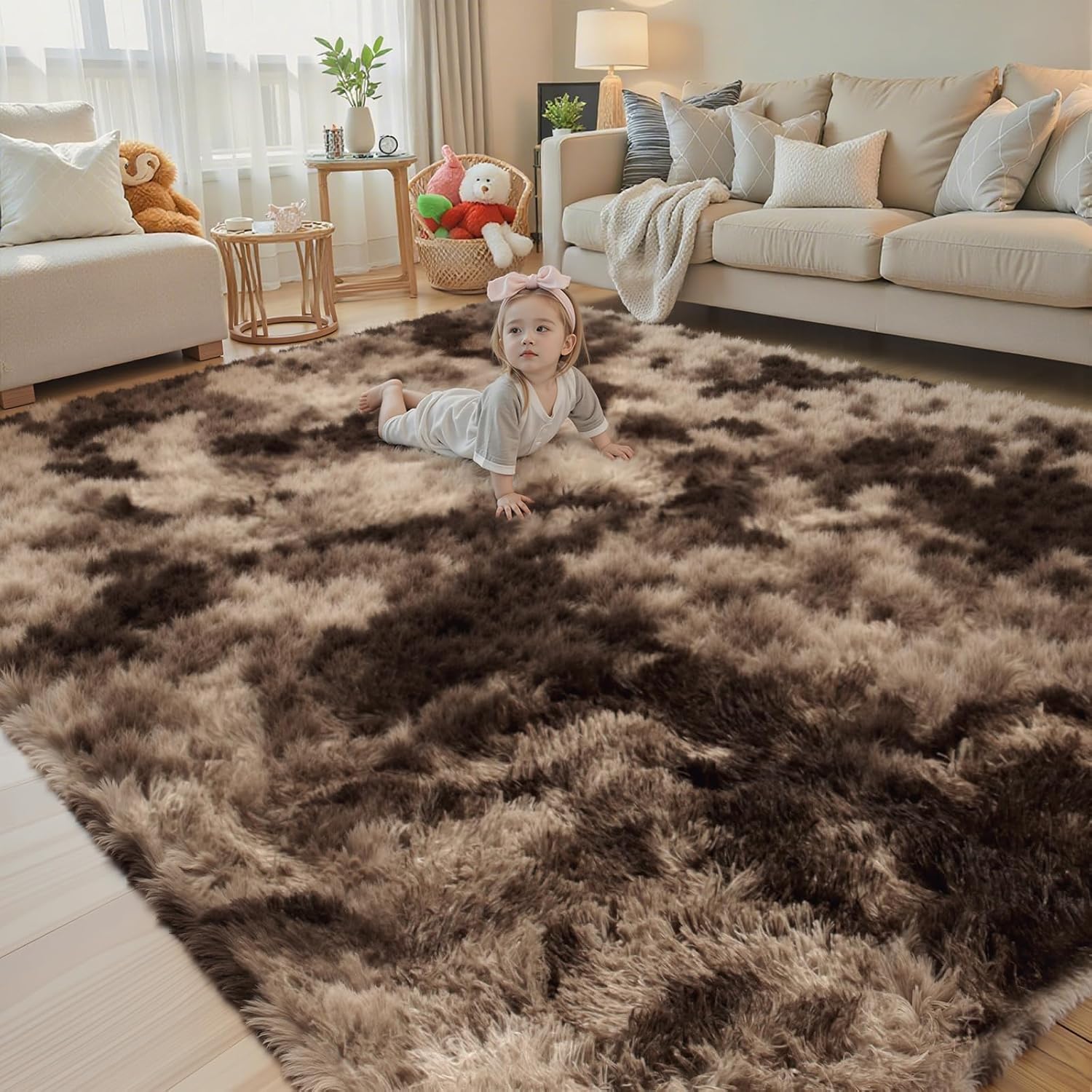 junhejiamei Area Rugs 9x12 Living Room, Large Area Rug Shaggy Carpet Soft Plush Furry Bedside Rug