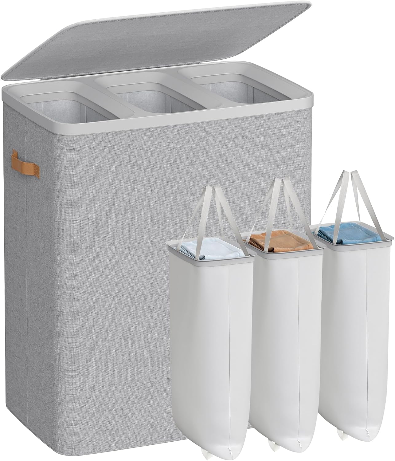 SONGMICS Laundry Basket, 44.9 Gal. Laundry Hamper, 2 Compartments, Easy Assembly, with Lid and Handles, Removable Liners, 22 x 15.7 x 29.5 Inches