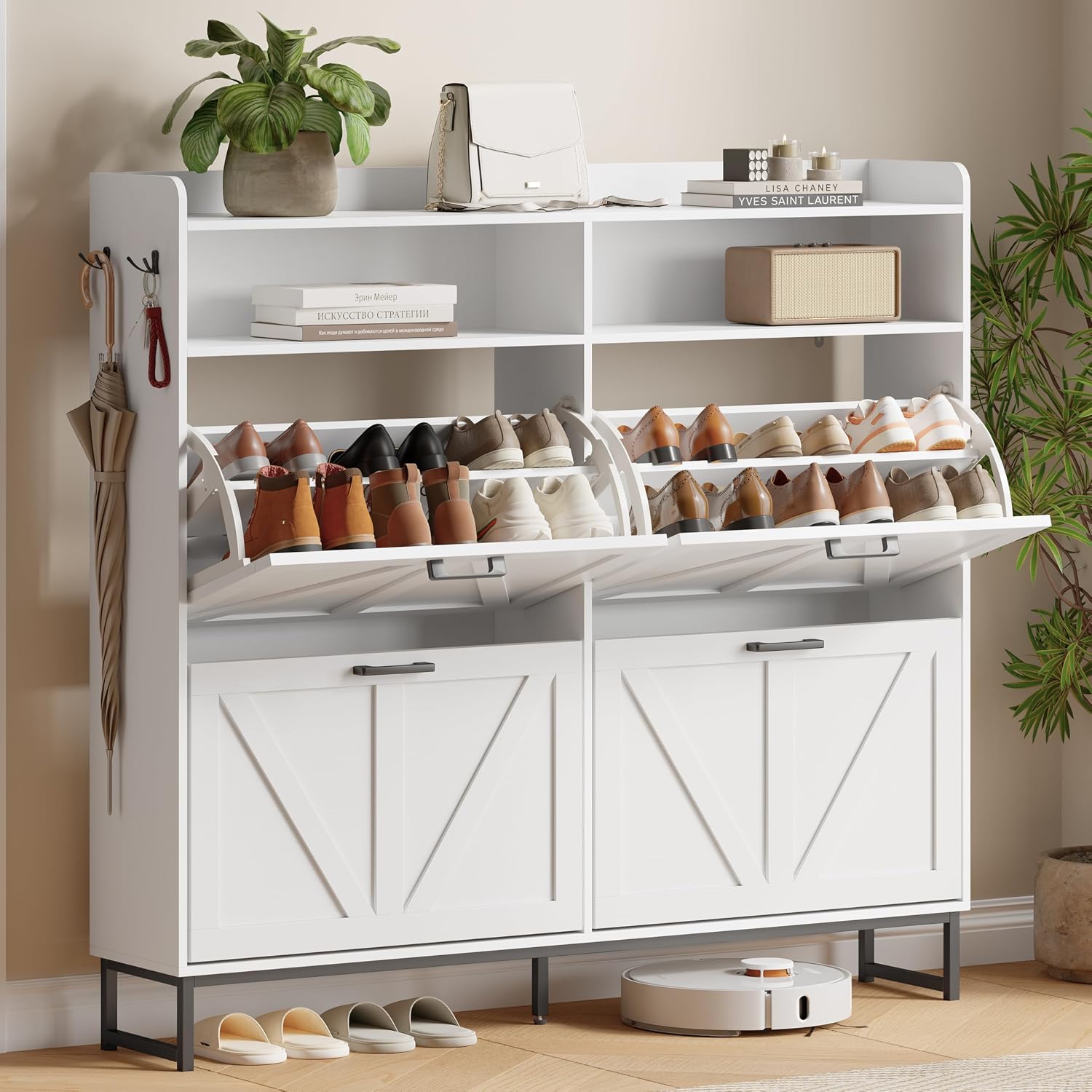Shoe Cabinet with 2 Flip Drawers, Freestanding Hidden Shoe Storage Organizer for Entryway