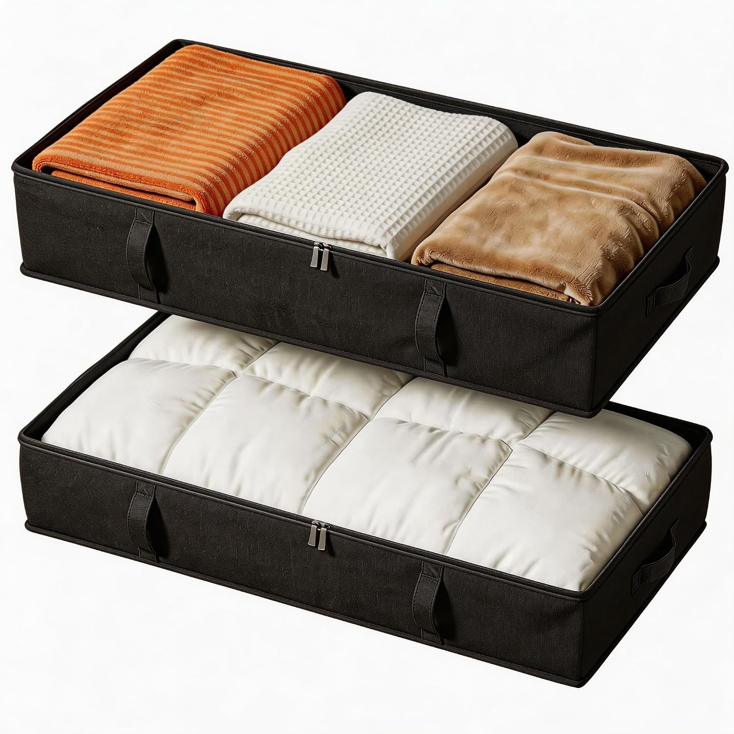 Vailando Storage Containers, 6 Inches Tall 60L Underbed Storage Bins with Sturdy Handles and Sidewalls, Closet Organizer for Clothes, Blankets