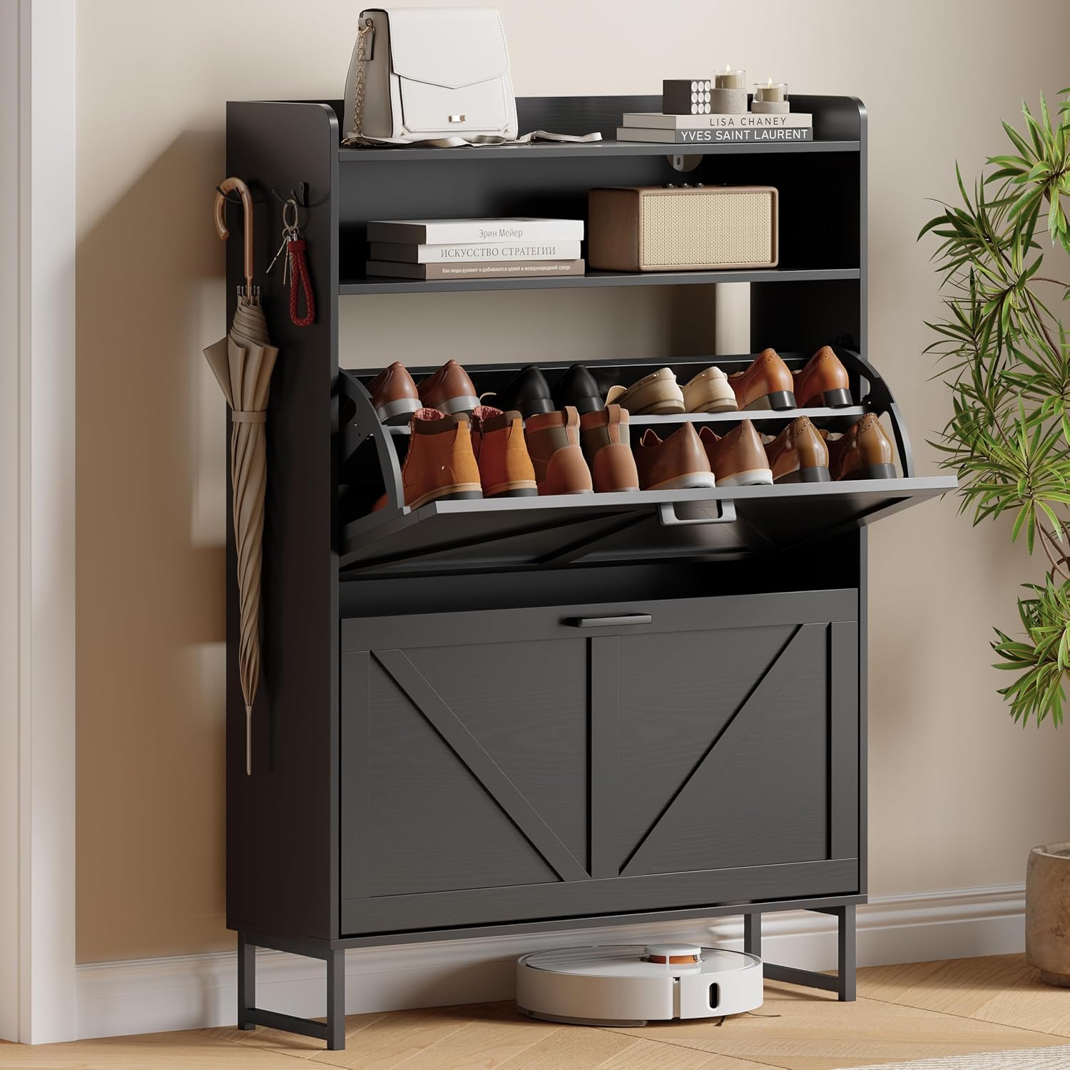 Shoe Cabinet with 2 Flip Drawers, Freestanding Hidden Shoe Storage Organizer for Entryway