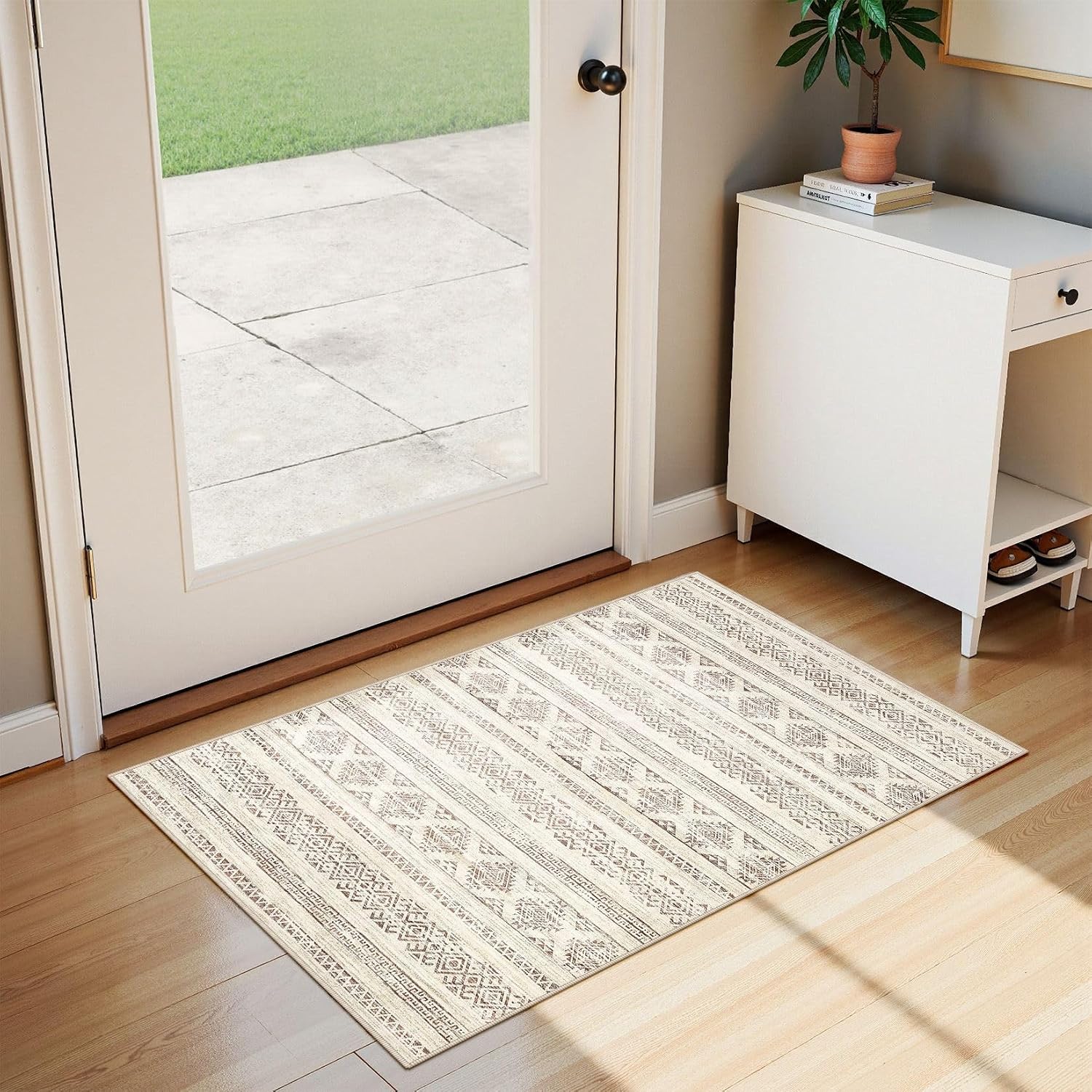 Tortania Area Rug Living Room Rugs - 10x12 Washable Large Soft Neutral Boho Moroccan Bohemian Farmhouse Rug Indoor Floor Carpet for Bedroom Under