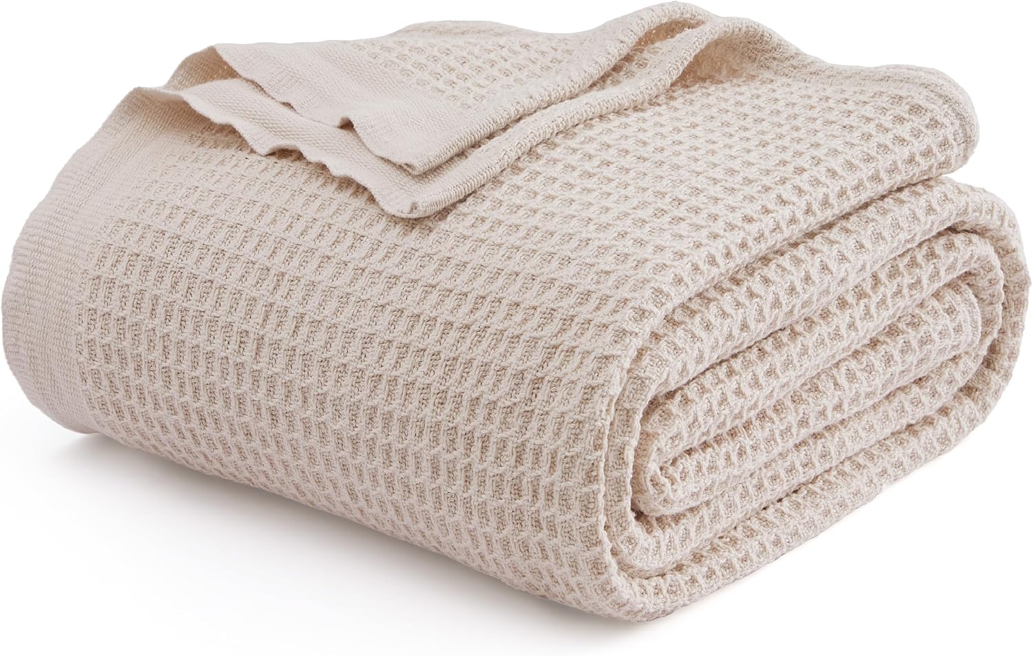 Bedsure 100% Cotton Blanket King Size for Bed - Cooling Breathable and Soft for Summer, Thick Cozy Waffle Weave Blanket Gifts for Women, White