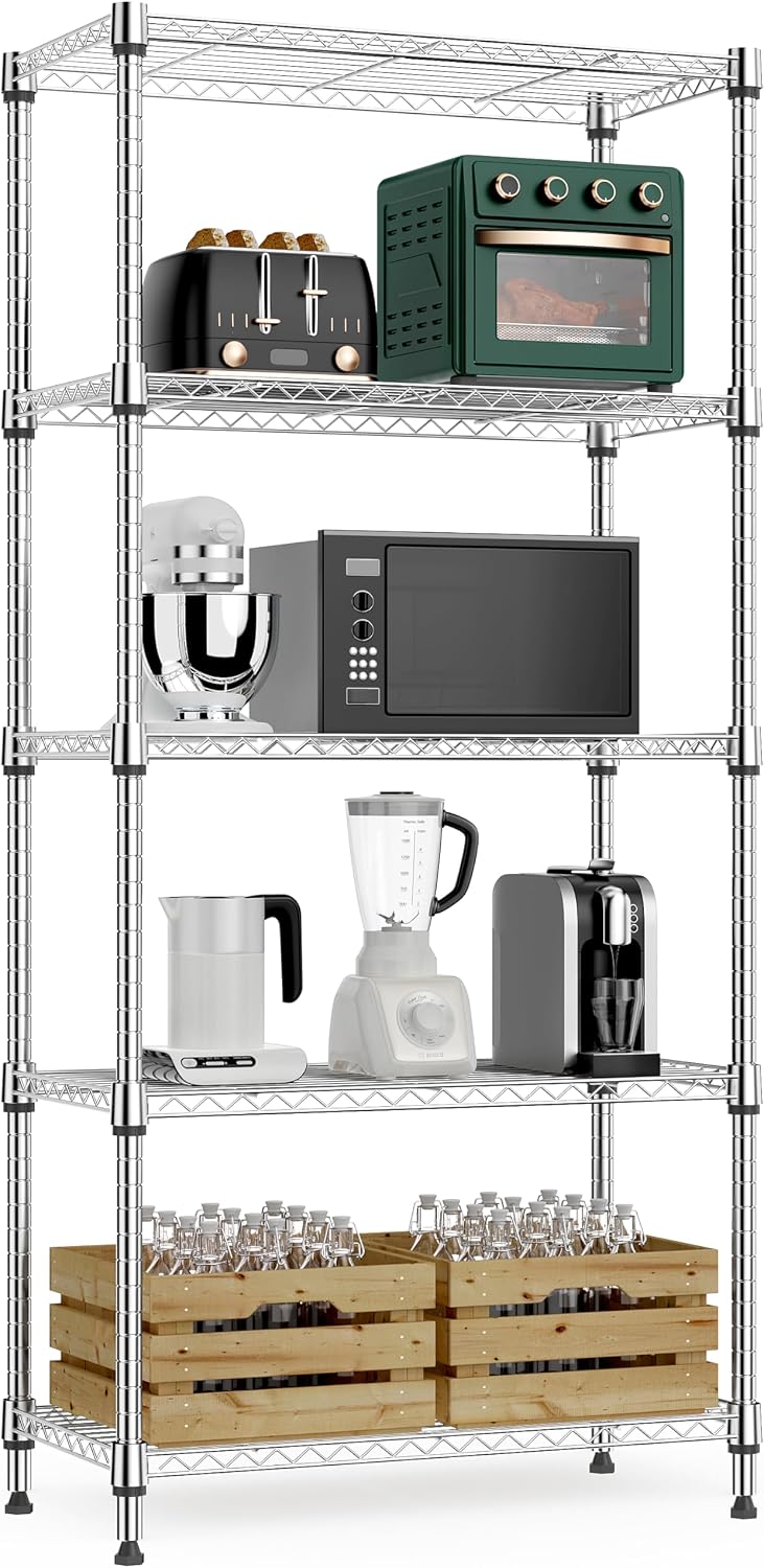 M MZG 1750 LBS Storage Shelves 5-Tier Utility Shelving Unit Steel Organizer Wire Rack for Home, Kitchen, Office, Garage