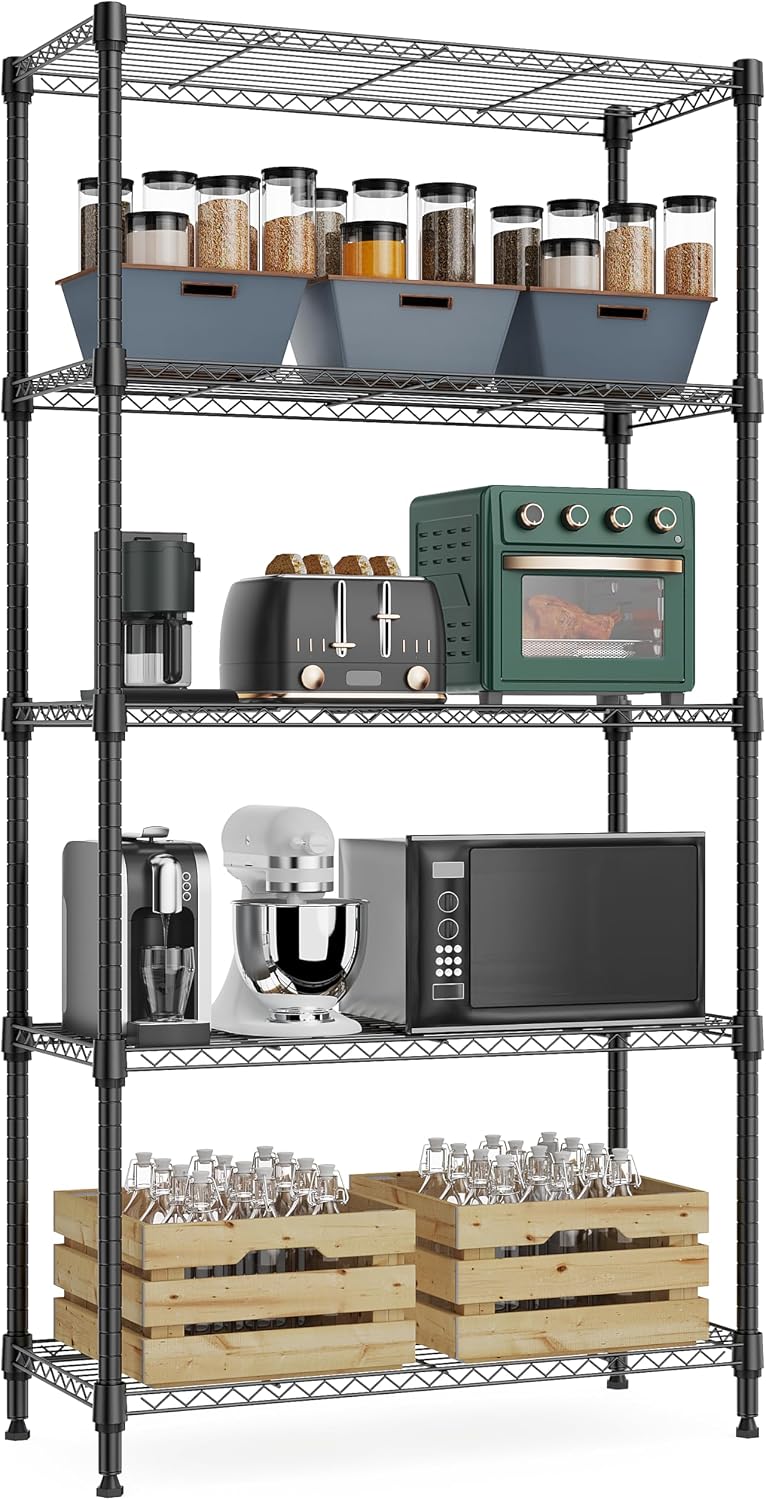 M MZG 5-Shelf Storage Shelves, Wire Shelving Heavy Duty Metal Storage Shelving Unit Adjustable Garage Shelving Rack Pantry Kitchen (Chrome, 4 Tier
