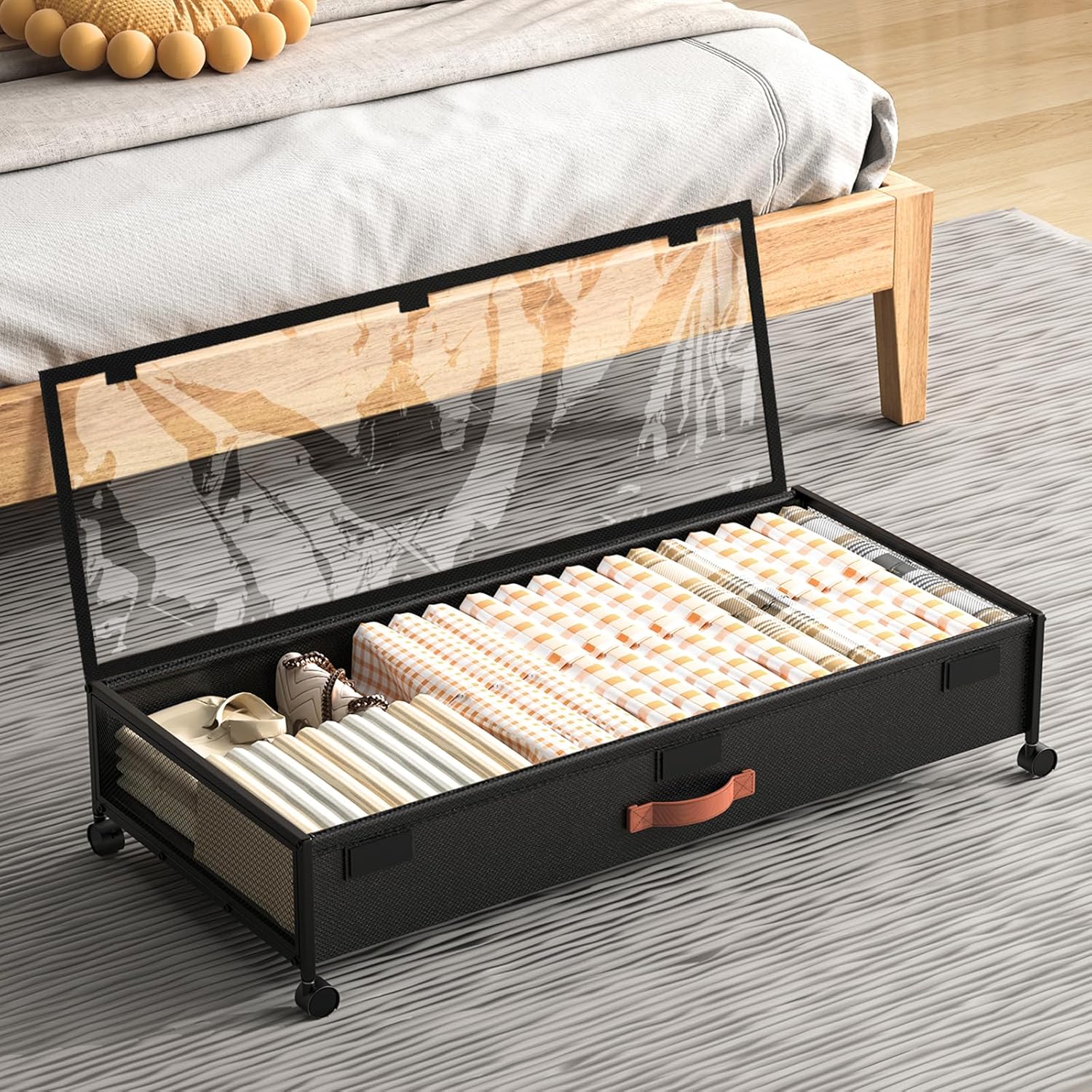 Eastherry Under Bed Storage Containers with Wheels Large Underbed Shoes Blankets Clothes Toy Storage Drawers for College Dorms Bedrooms Nursery, Grey