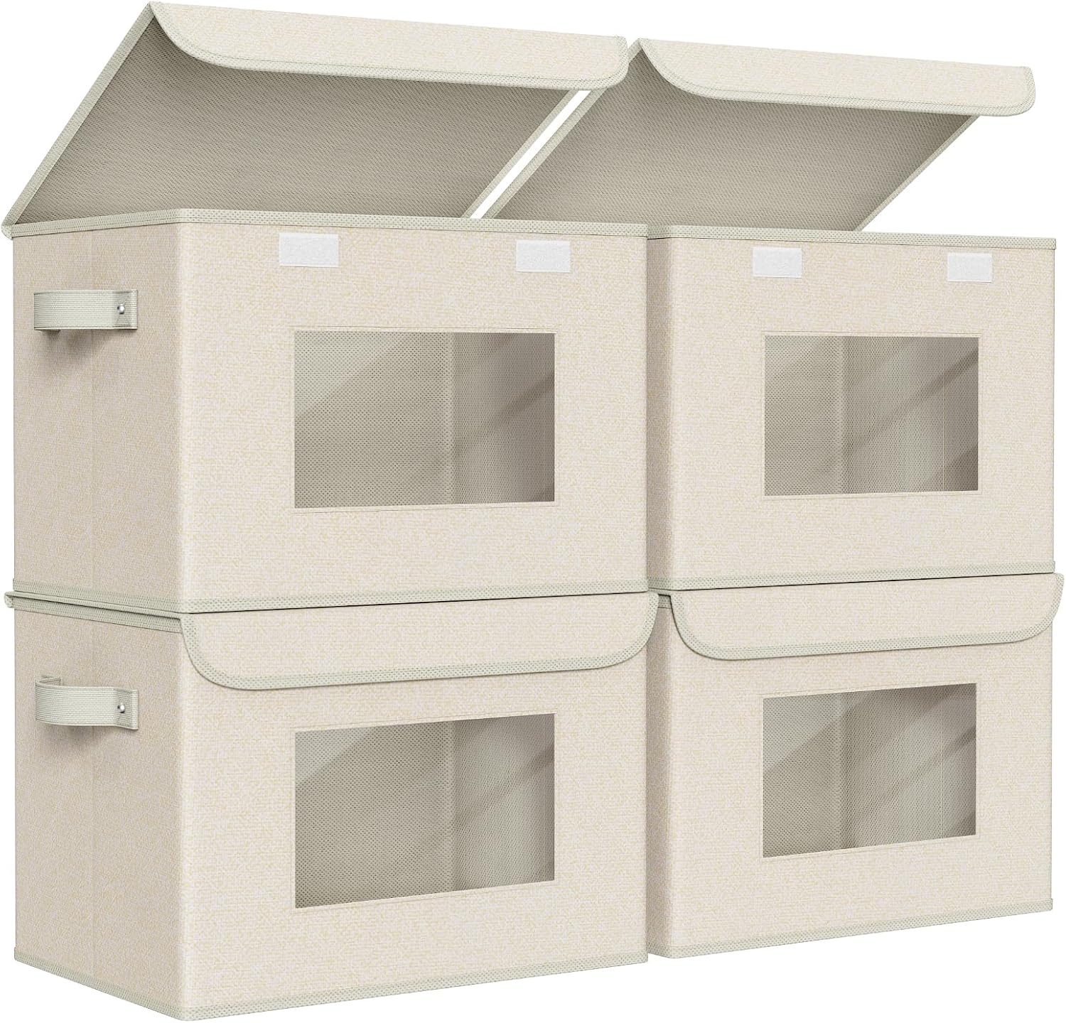 Univivi Fabric Foldable Storage Boxes 4-Pack Large Collapsible Stackable Storage Bins with Lids, Closet Organizers and Storage Cube Basket for Home