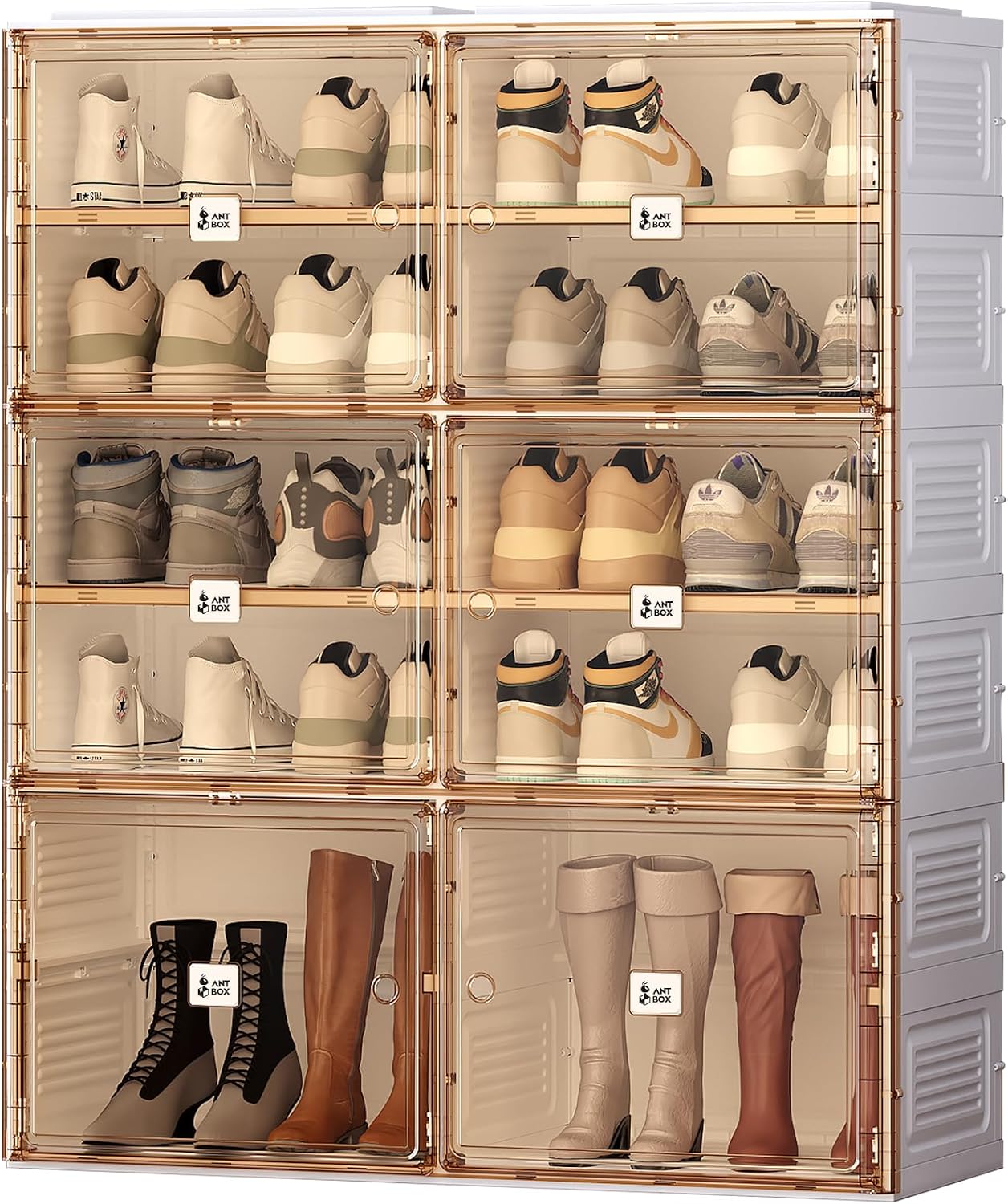 ANTBOX Portable Shoe Rack Organizer for Closet Entryway, Stackable Sneaker Storage Shoe Cabinet with Magnetic Clear Door, 4 Tiers 16 Pairs