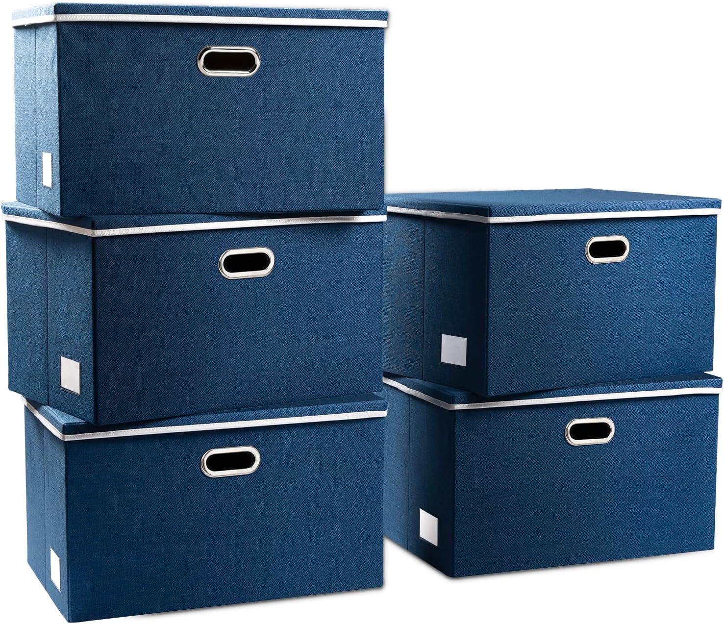 PRANDOM Large Collapsible Storage Bins with Lids 3-Pack Linen/Cotton Blend Foldable Storage Boxes Organizer Containers Baskets Cube with Cover for