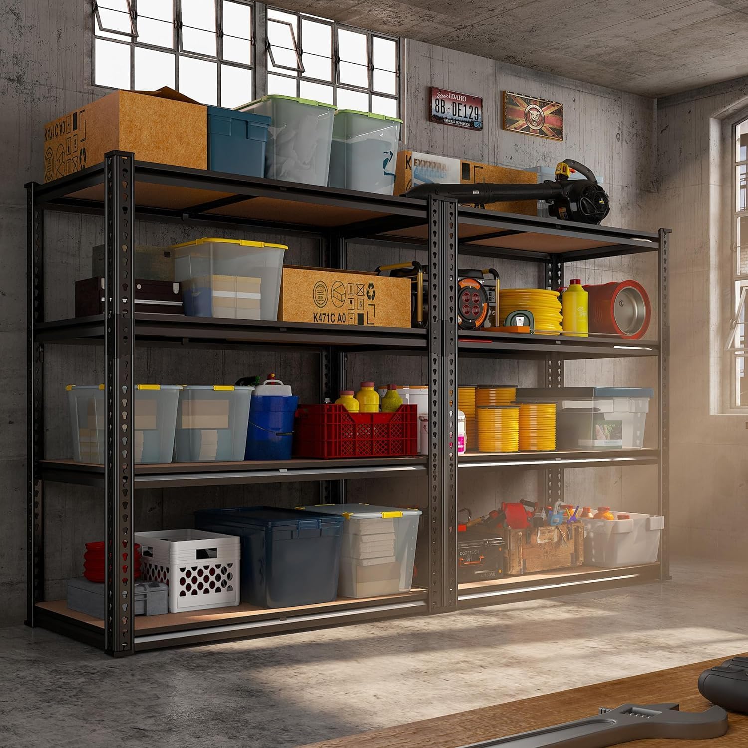 REIBII Galvanized Garage Shelving with PP Boards for Pantry Office Garage, Freestanding, Rustproof, Adjustable, Detachable, 5-Tier, Easy Assembly