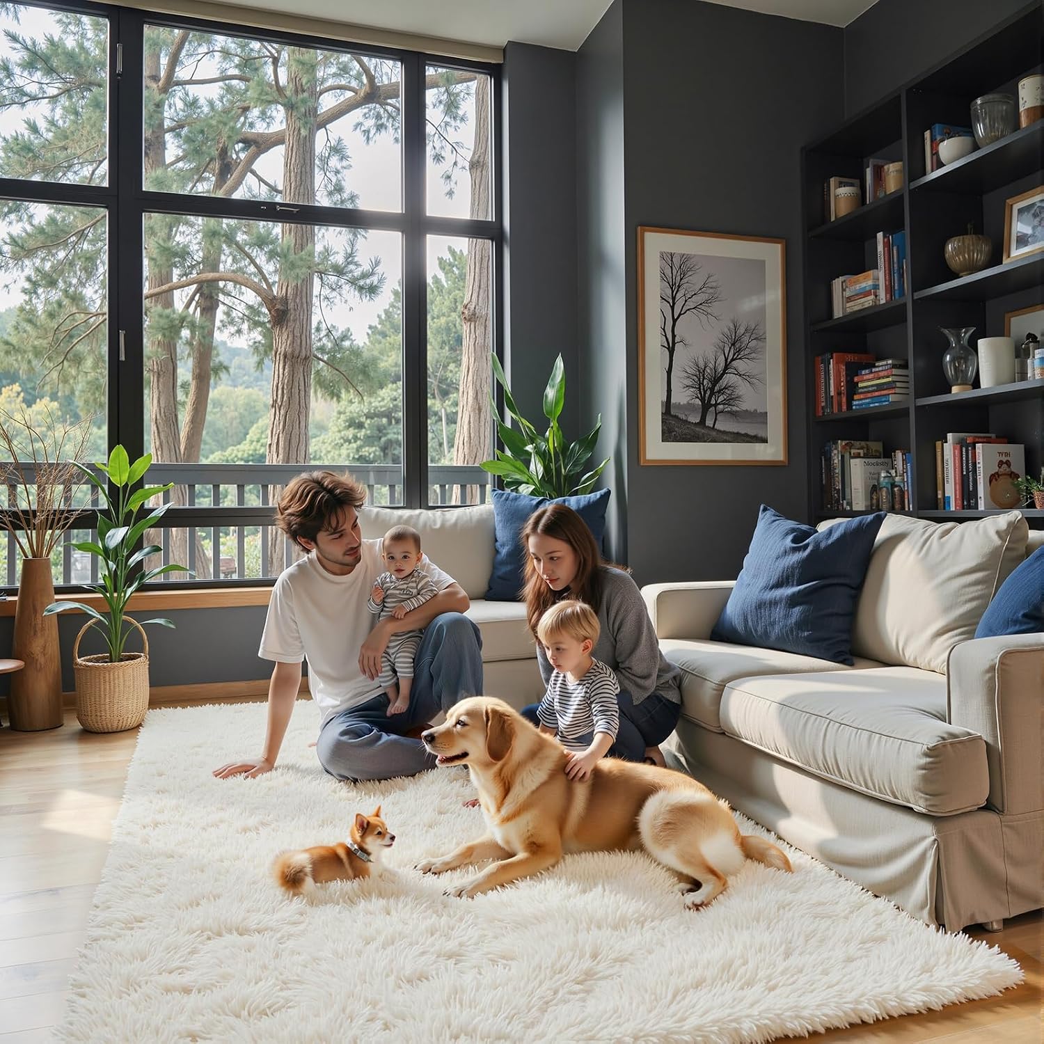 junhejiamei Area Rugs 9x12 Living Room, Large Area Rug Shaggy Carpet Soft Plush Furry Bedside Rug