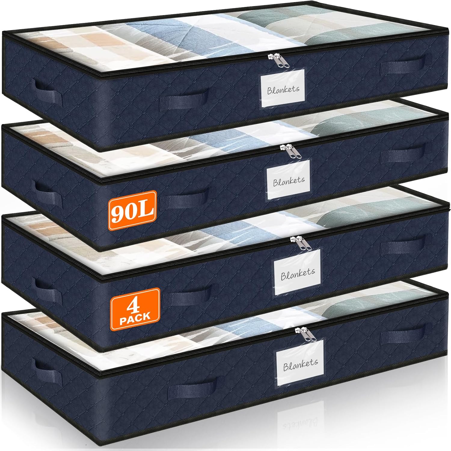 SpaceWhisper 90L Under Bed Storage Containers, Storage Bags, Organizers, 8-Pack, Gray, Foldable, Soft Fabric, Closet Organizers, Reinforced Handle