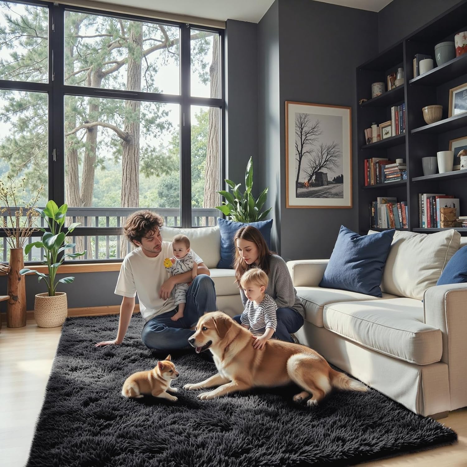 junhejiamei Area Rugs 9x12 Living Room, Large Area Rug Shaggy Carpet Soft Plush Furry Bedside Rug