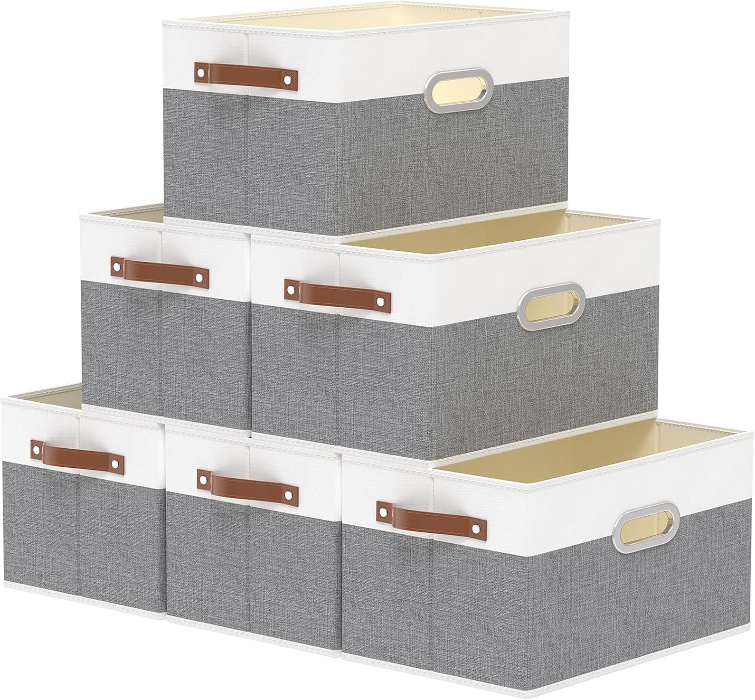 Yawinhe Foldable Storage Baskets for Shelves, 16.9x11.8x10.2in, Beige, 6-Pack, Collapsible Storage Bins for Towels