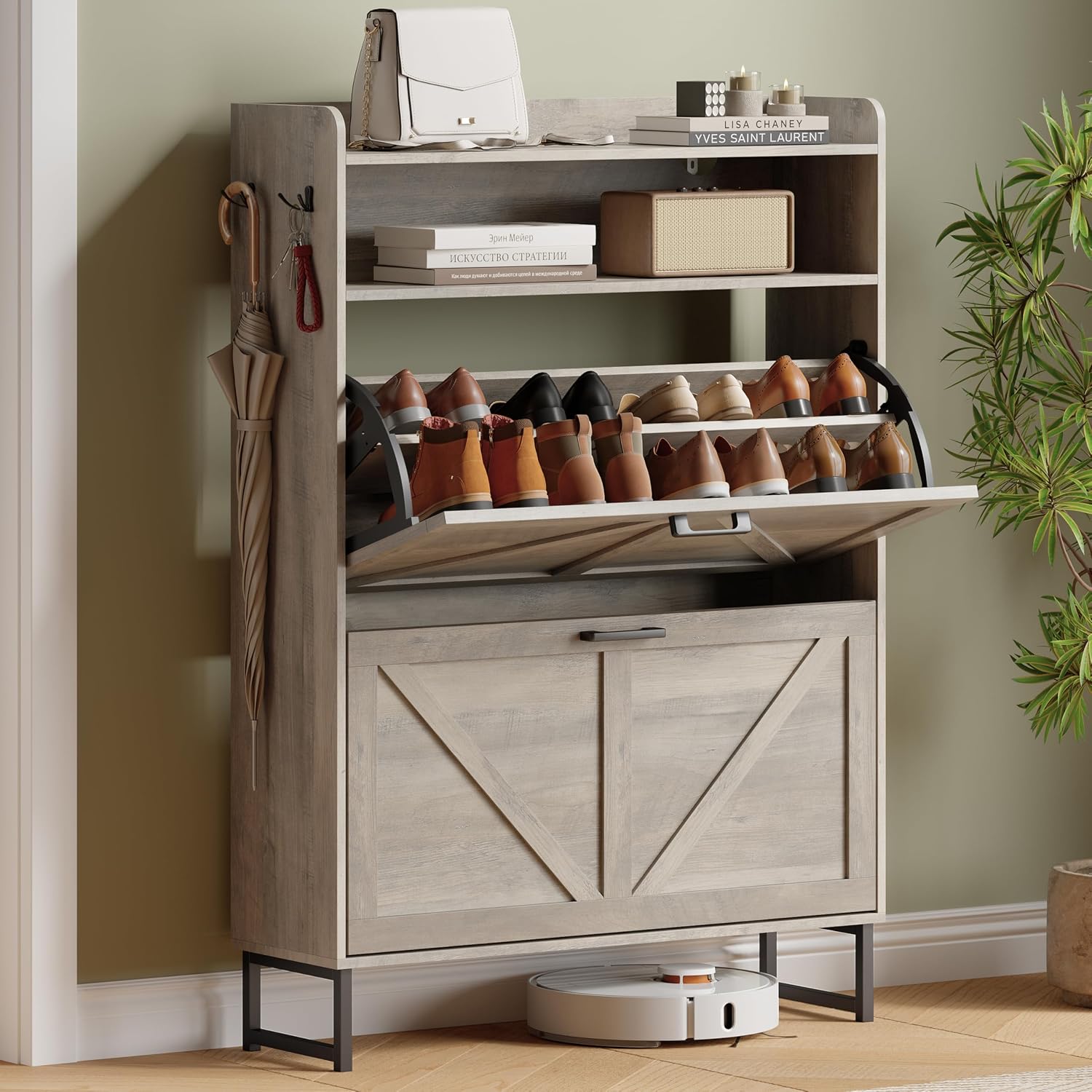 Shoe Cabinet with 2 Flip Drawers, Freestanding Hidden Shoe Storage Organizer for Entryway
