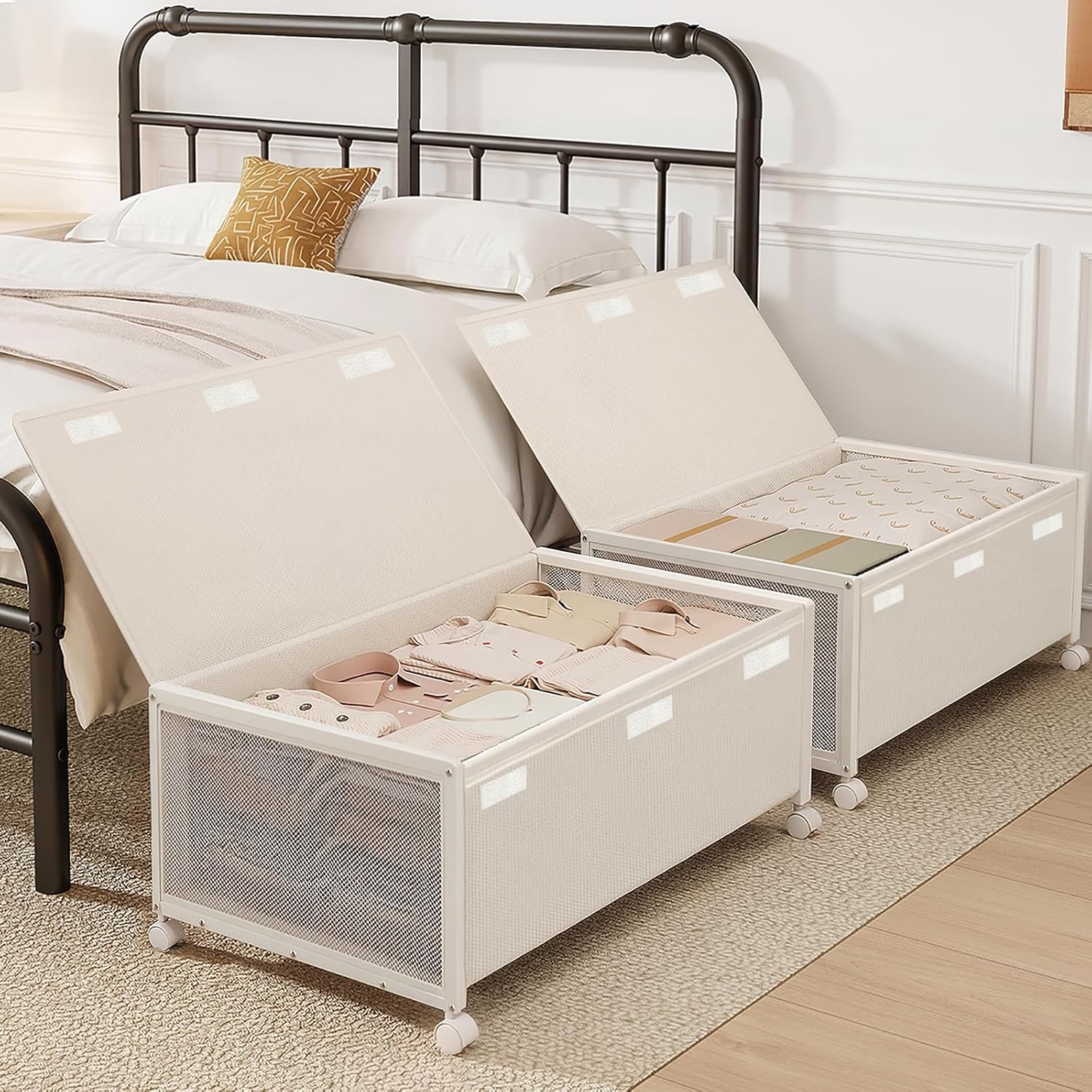Fokyfok 2 Pack Under the Bed Storage Containers, 10 inch Height Under Bed Shoe Storage, 31inch Long Underbed Storage with Wheels