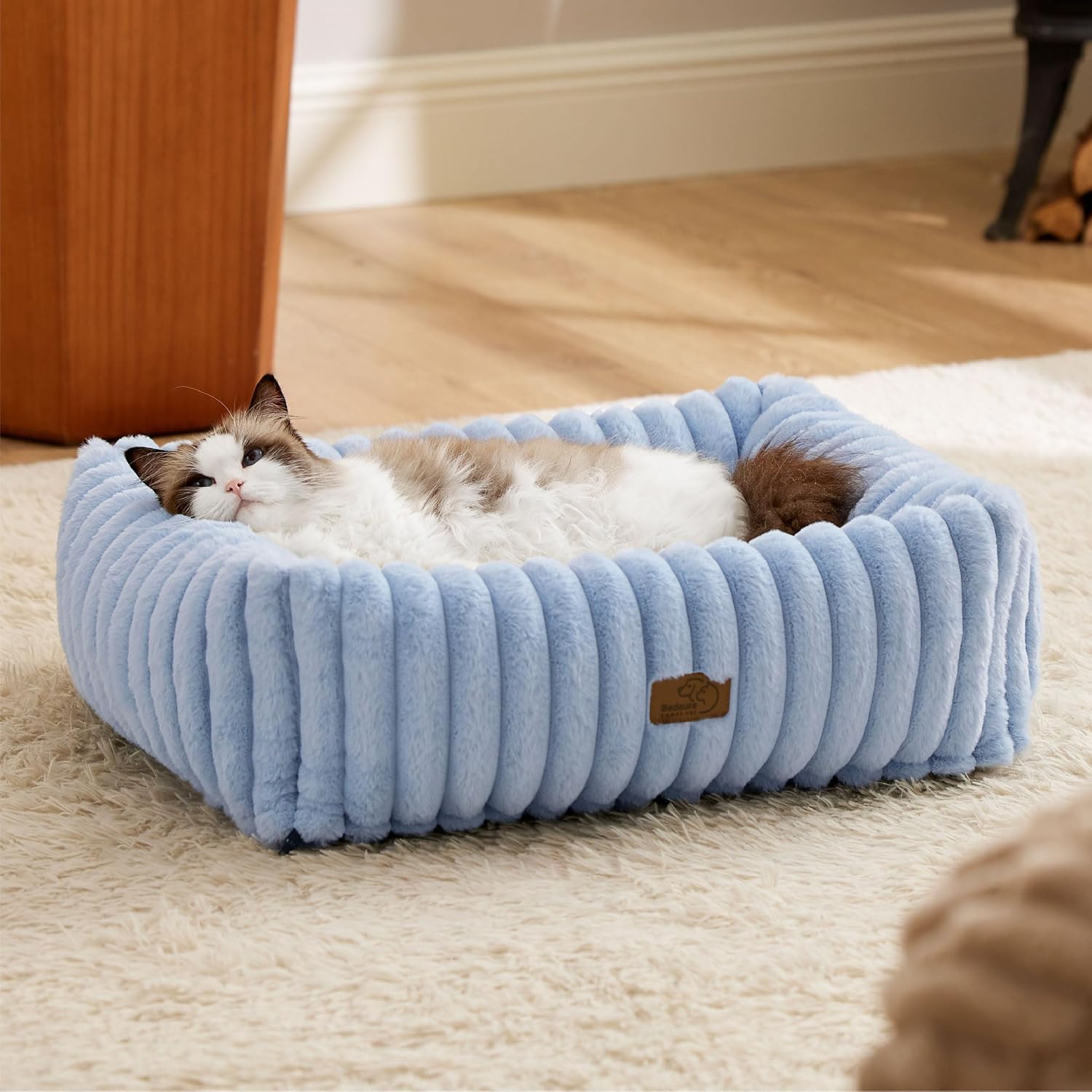 Bedsure ComfyFleece™ Cute Dog Beds Large Sized Dog Washable, 36in Blush Pink, Furry Big Square Pet Beds, Washable Aesthetic