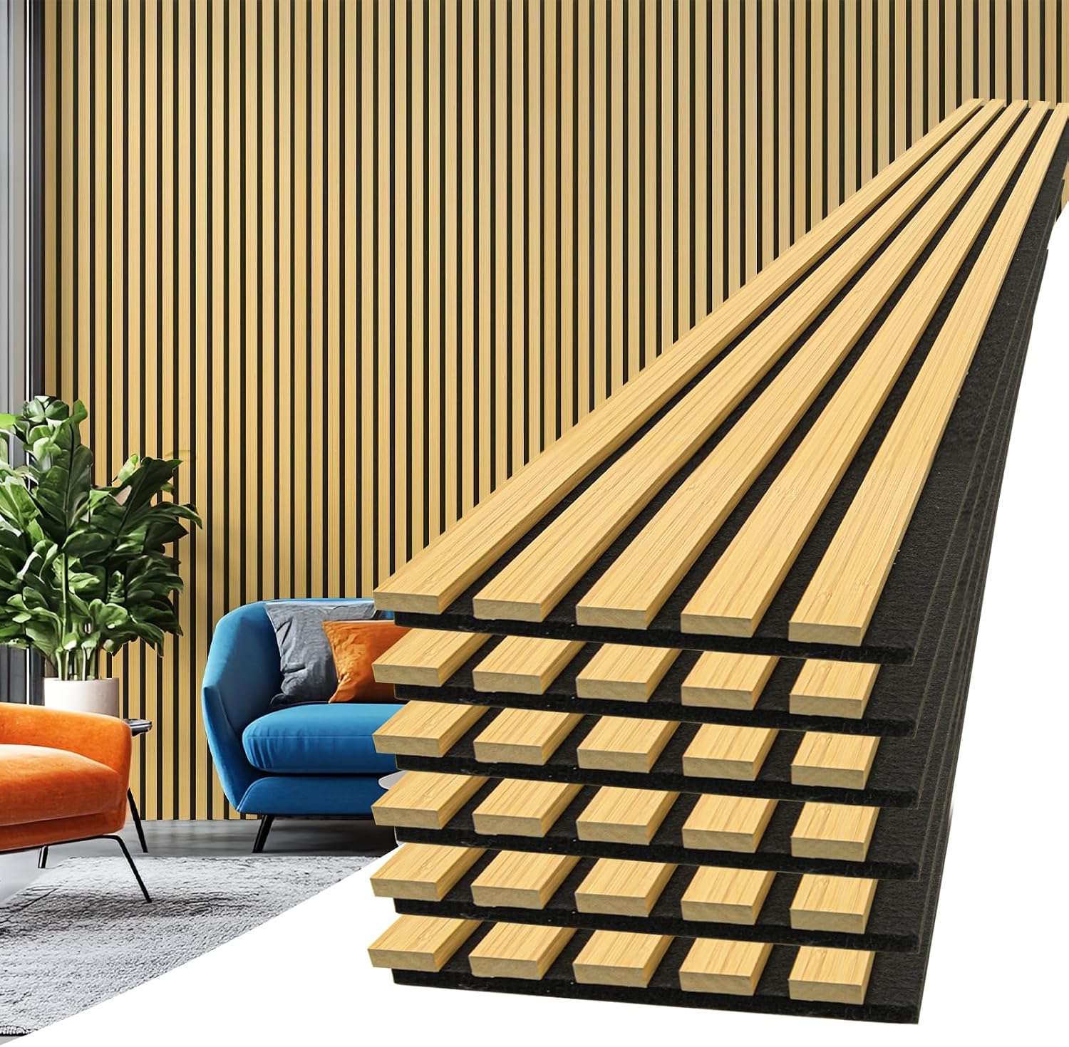 Art3d 6-Piece Wood Slat Acoustic Panels for Stylish Decor and Noise Reduction, 3D Textured Panel for Ceiling and Wall, Walnut