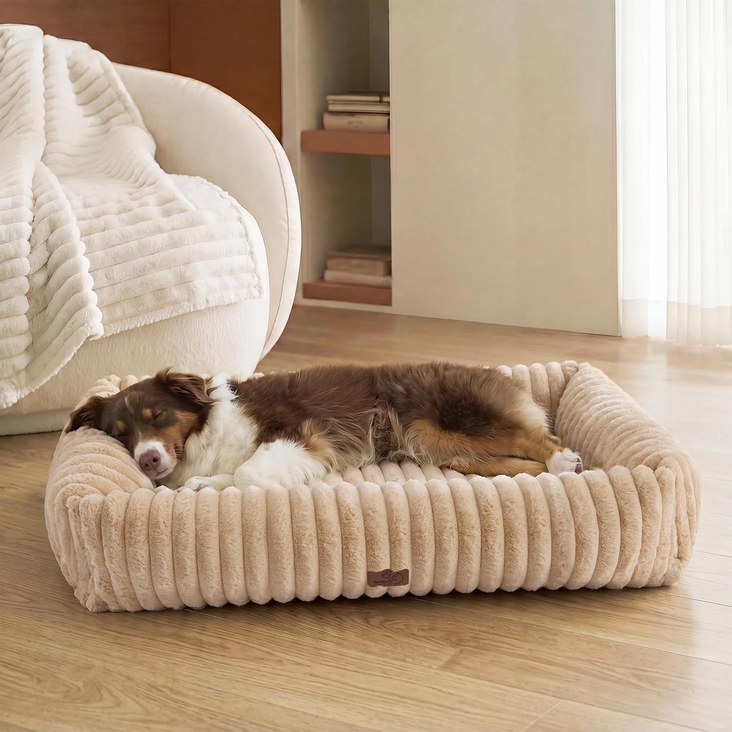 Bedsure ComfyFleece™ Cute Dog Beds Large Sized Dog Washable, 36in Blush Pink, Furry Big Square Pet Beds, Washable Aesthetic