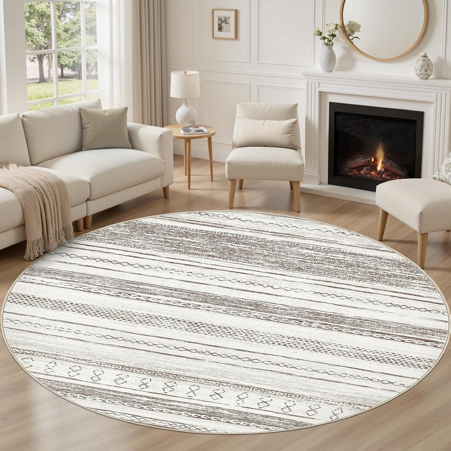 Tortania Area Rug Living Room Rugs - 10x12 Washable Large Soft Neutral Boho Moroccan Bohemian Farmhouse Rug Indoor Floor Carpet for Bedroom Under