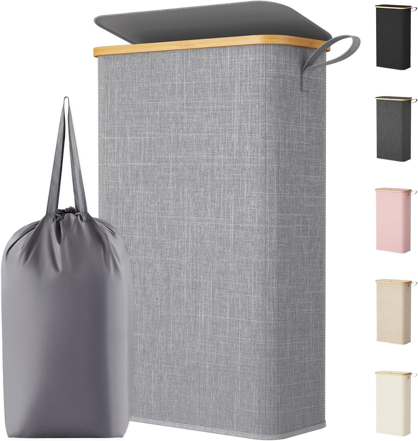 Lifewit 150L Double Laundry Hamper with Lid, Large Laundry Basket with Removable Bag and Bamboo Handles
