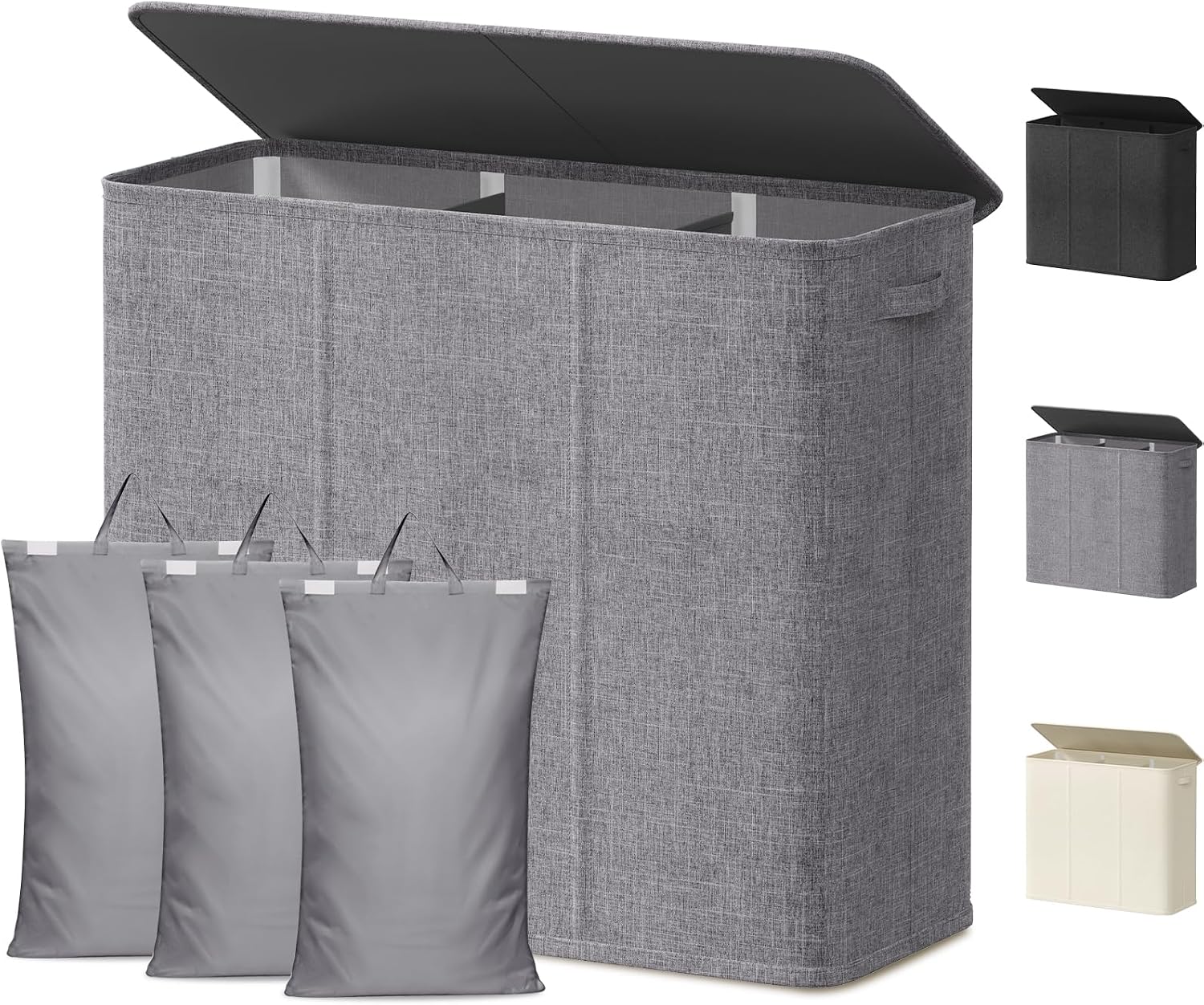 Lifewit Double Laundry Hamper with Lid and Removable Laundry Bags, Large Collapsible 2 Dividers Dirty Clothes Basket with Handles for Bedroom Laundry