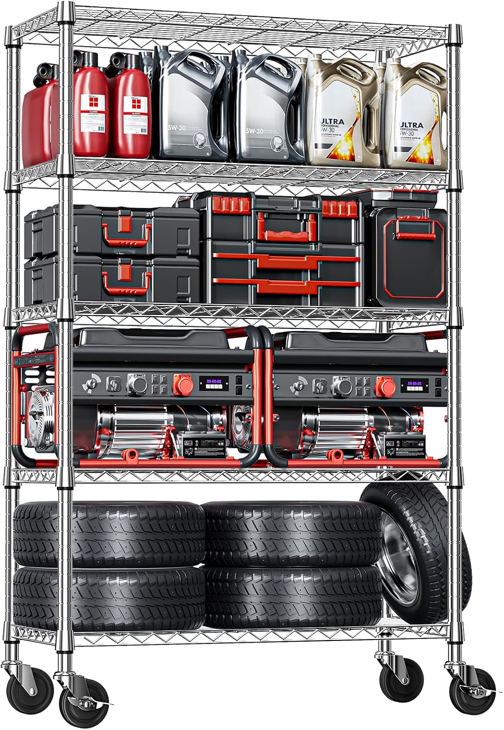 Garage Shelving Wide Storage Shelves 4 Tier Metal Shelves 3200 LBS Heavy Duty Adjustable Utility Shelf Rack Black 23.6" D x 53.1" W x 73.6" H