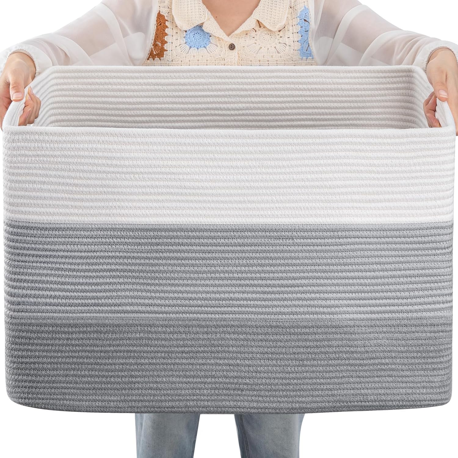 OIAHOMY Large Blanket Basket, 22"x17"x12" Laundry Baskets, Nursery Blanket Storage Living Room, Toy Storage With Handle