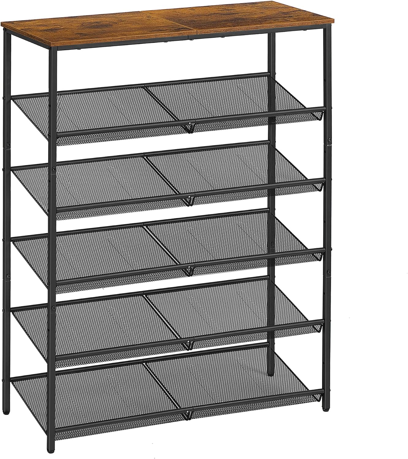 VASAGLE Shoe Rack for Entryway, Freestanding, Adjustable, Industrial, 5-Tier Shoe Rack Organizer with Storage Shelves and Spacious Top