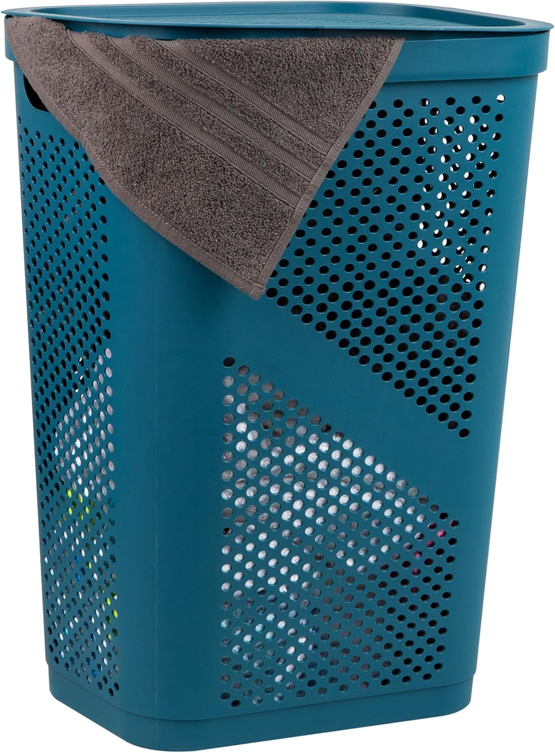 Mind Reader 60L Slim Laundry Hamper, Clothes Basket, Lid, Ventilated, Plastic, Set of 2, Tan