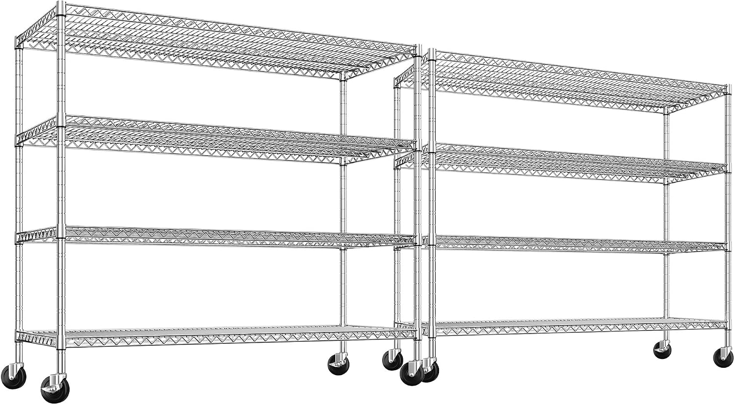 REIBII 2480LBS Capacity Heavy Duty Storage Shelves with Wheels, 1-Inch (25.4mm) Steel Tube, Adjustable Wire Shelving for Garage, Warehouse