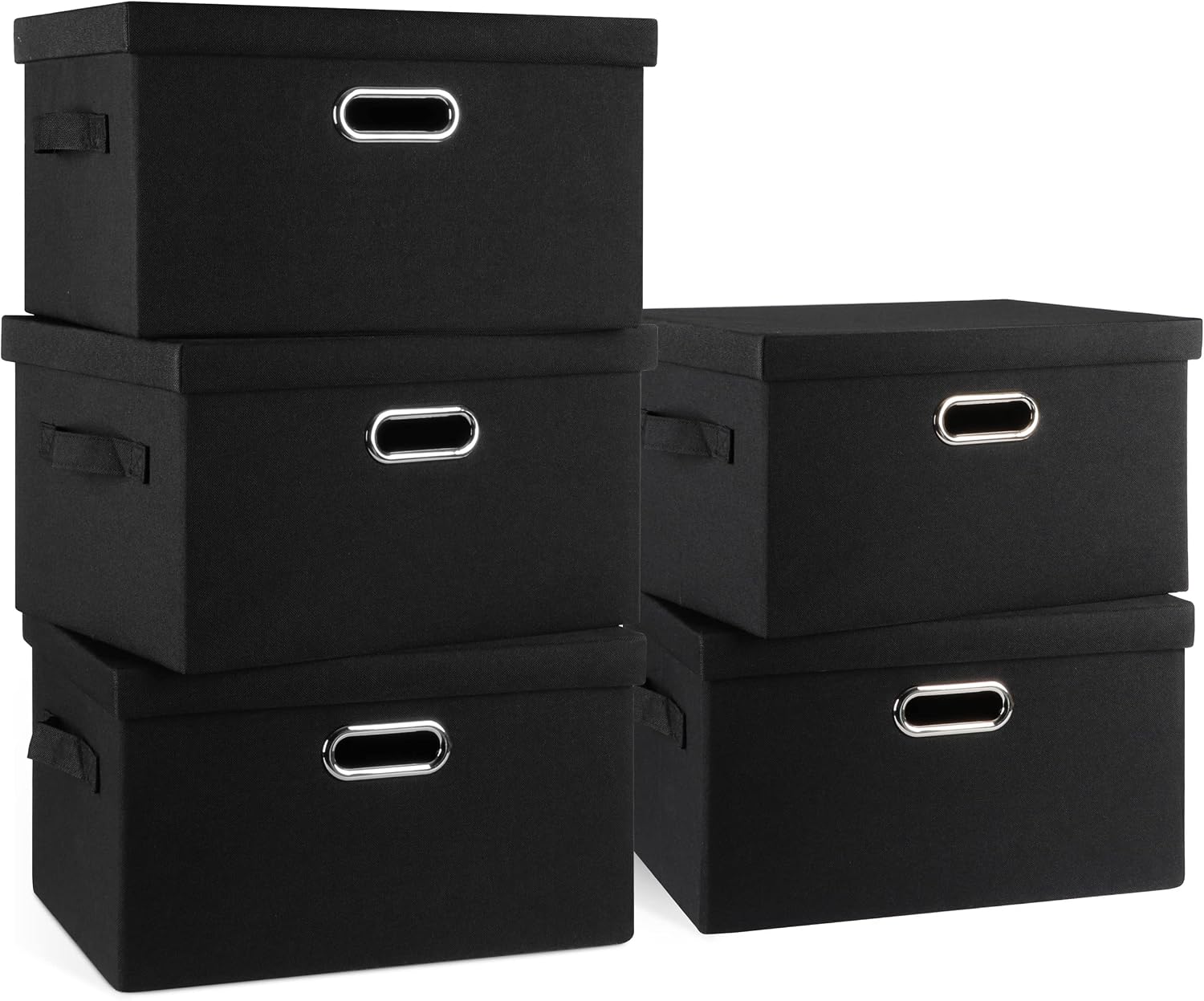 Graciadeco Large Quart Collapsible Stackable Storage Bins with Lids, 3 Packs Beige Linen Fabric Closet Boxes with Lids