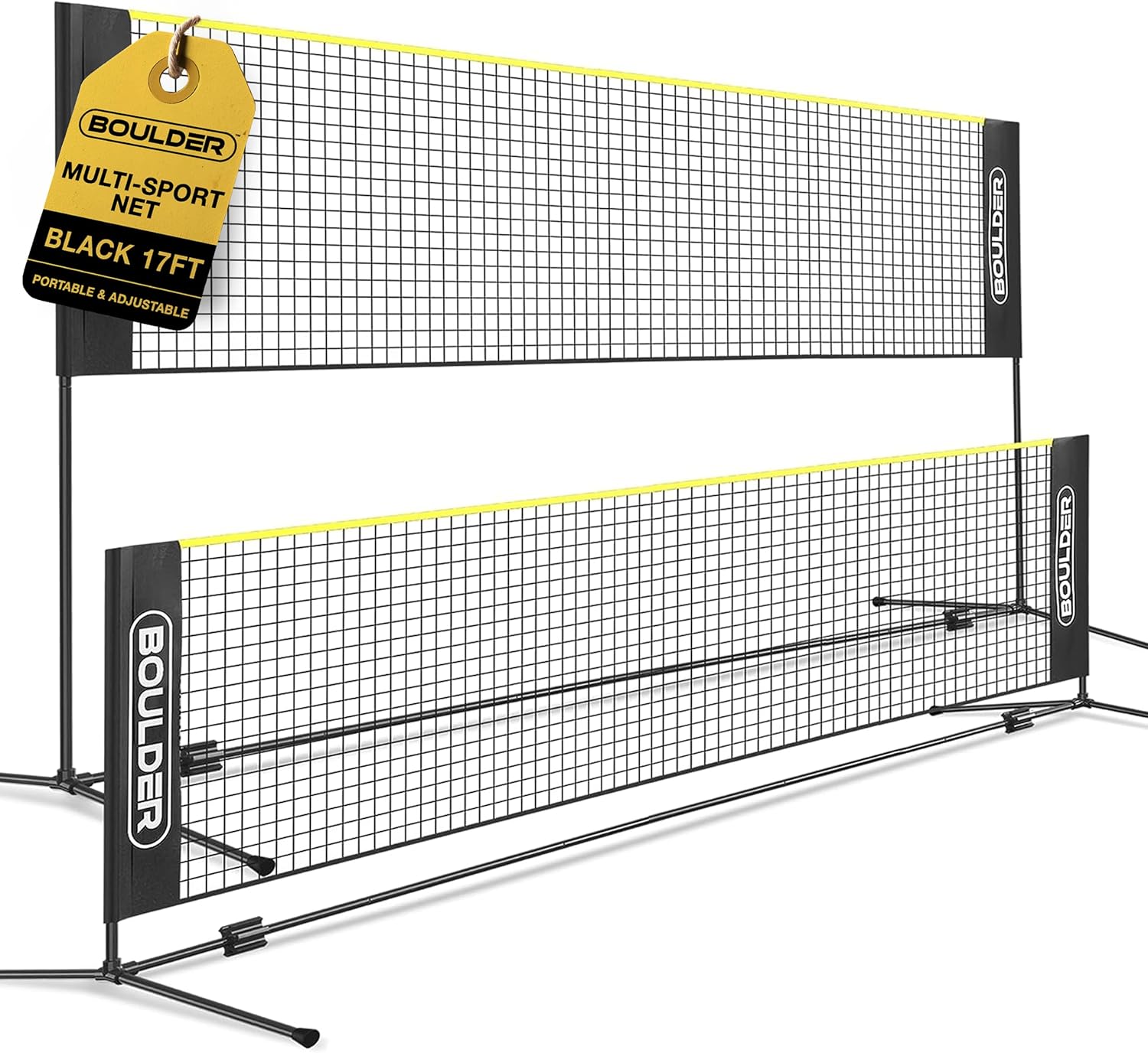 Boulder Portable Badminton Pickleball Net - Foldable/Extendable Poles for Multiple Sports Heights (UP to 5 ft) - for Tennis, Pickleball