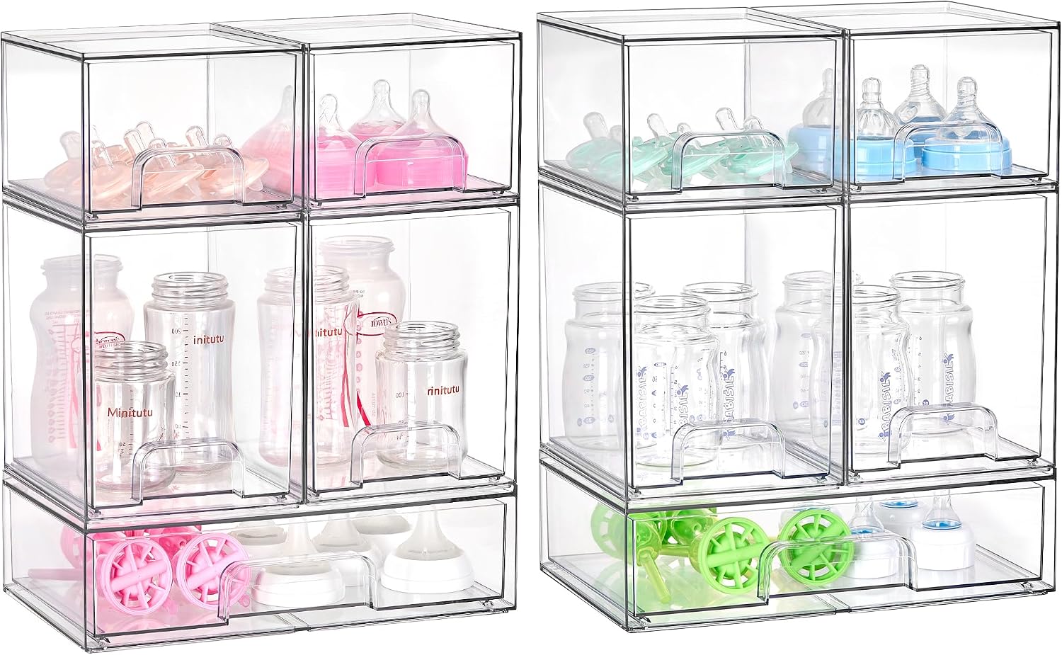 Vtopmart Stackable Storage Drawers Set of 6, Clear Plastic Organizer Bins for Bathroom Supplies, for Cabinet, Shelf, Pantry, Laundry Room Organization