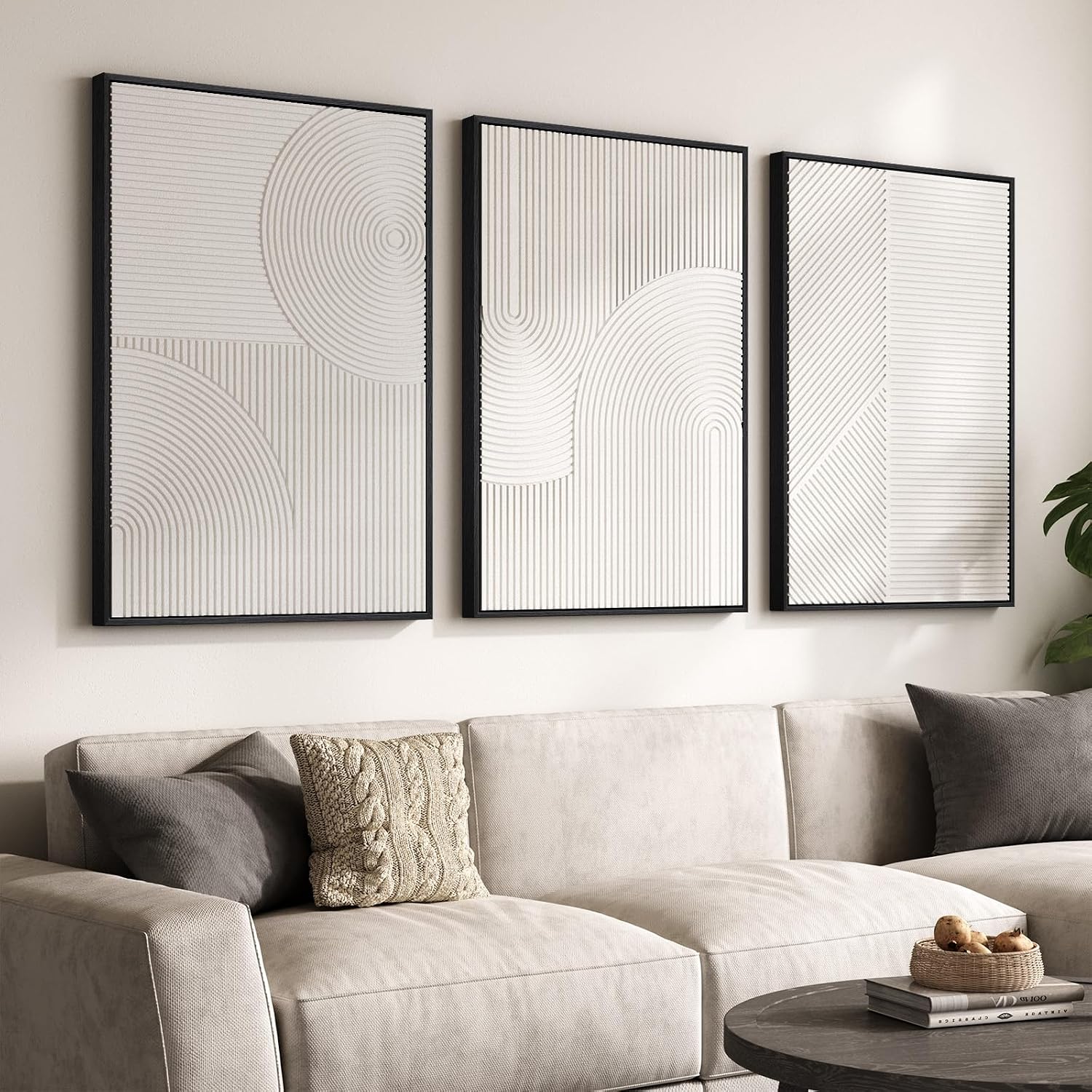 3D Wood Textured Large Neutral Abstract Wall Art, Modern Beige Brown Geometric Paintings Artwork for Walls-Minimalist Wooden Wall Art Decor for Living