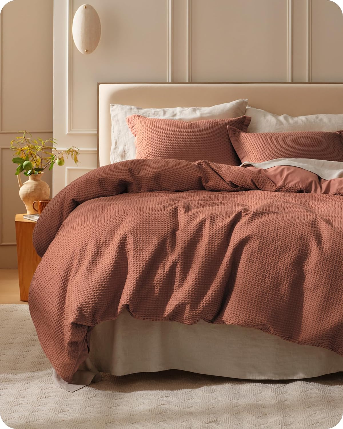 Bedsure Cotton Duvet Cover Queen - 100% Cotton Waffle Weave Coconut White Duvet Cover Queen Size, PureWoven Breathable Bedding Set for All Season