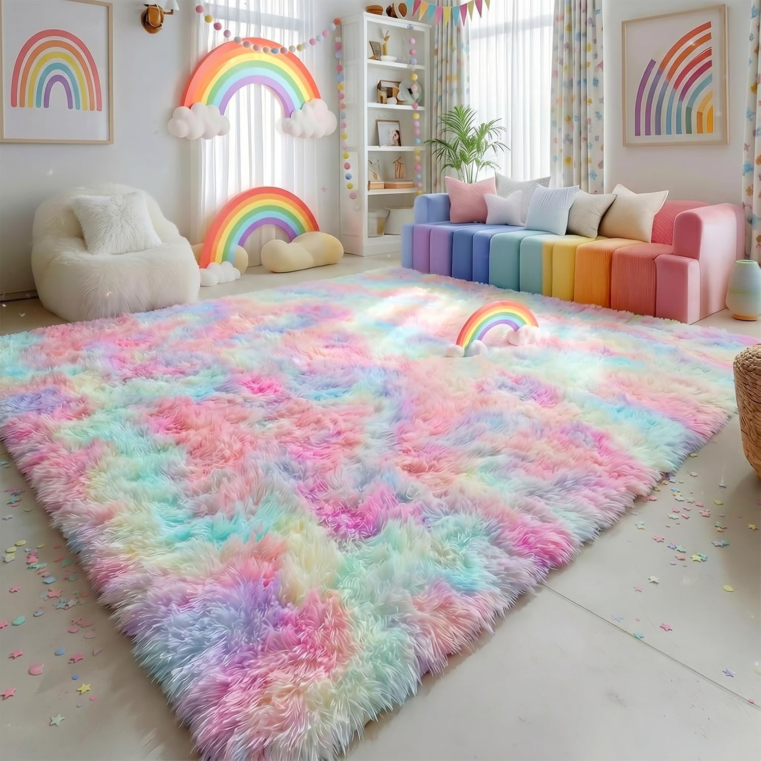 Amdrebio Grass Green Rugs for Living Room Bedroom Decor Aesthetic, 9x12 Large Fluffy Shag Area Rug for Kids Room Baby Nursery Teen Girls Boys
