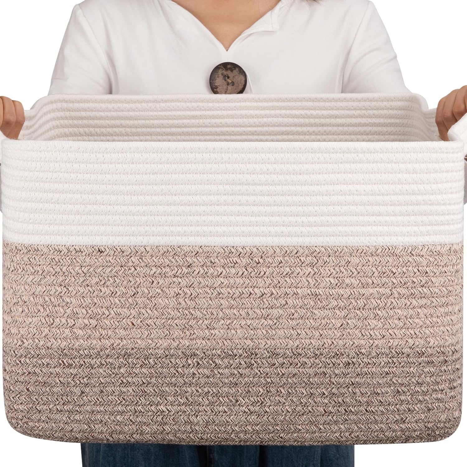 OIAHOMY Large Blanket Basket, 22"x17"x12" Laundry Baskets, Nursery Blanket Storage Living Room, Toy Storage With Handle