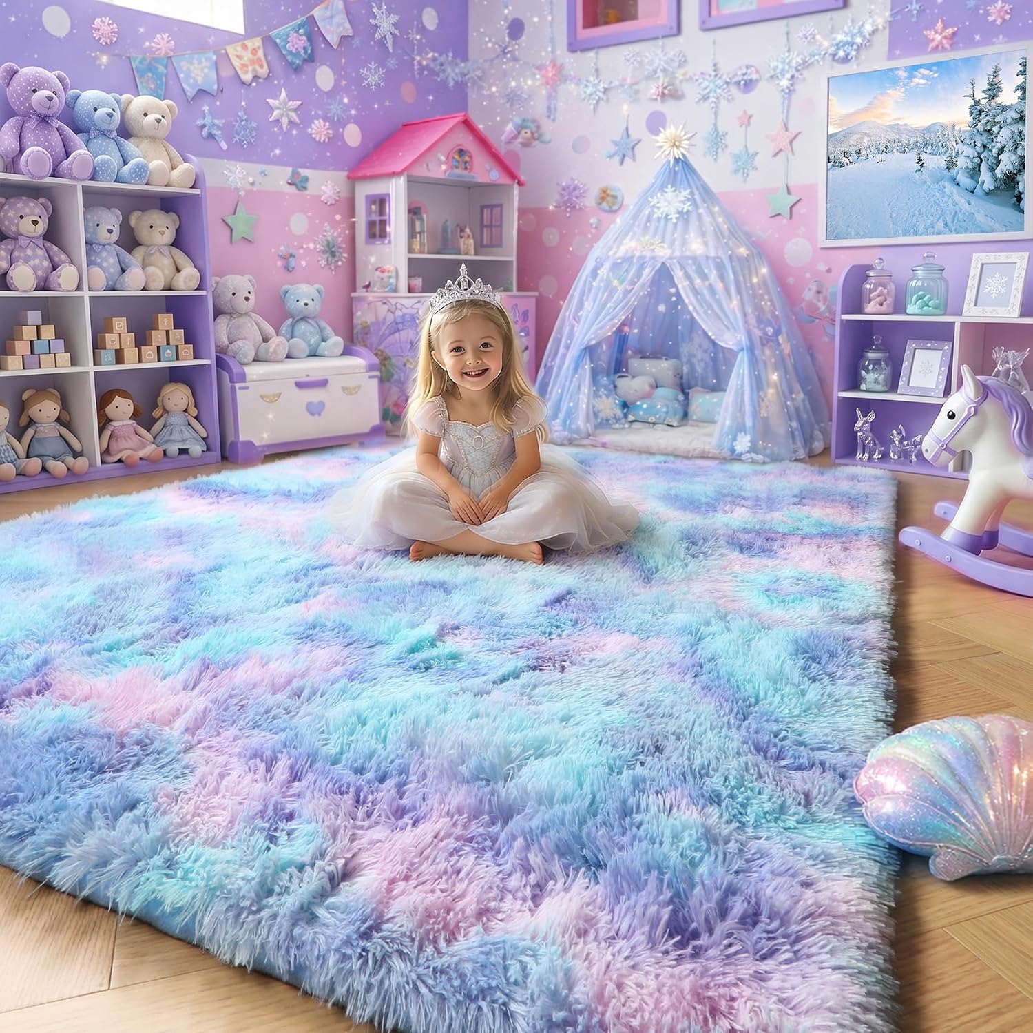 Amdrebio Grass Green Rugs for Living Room Bedroom Decor Aesthetic, 9x12 Large Fluffy Shag Area Rug for Kids Room Baby Nursery Teen Girls Boys
