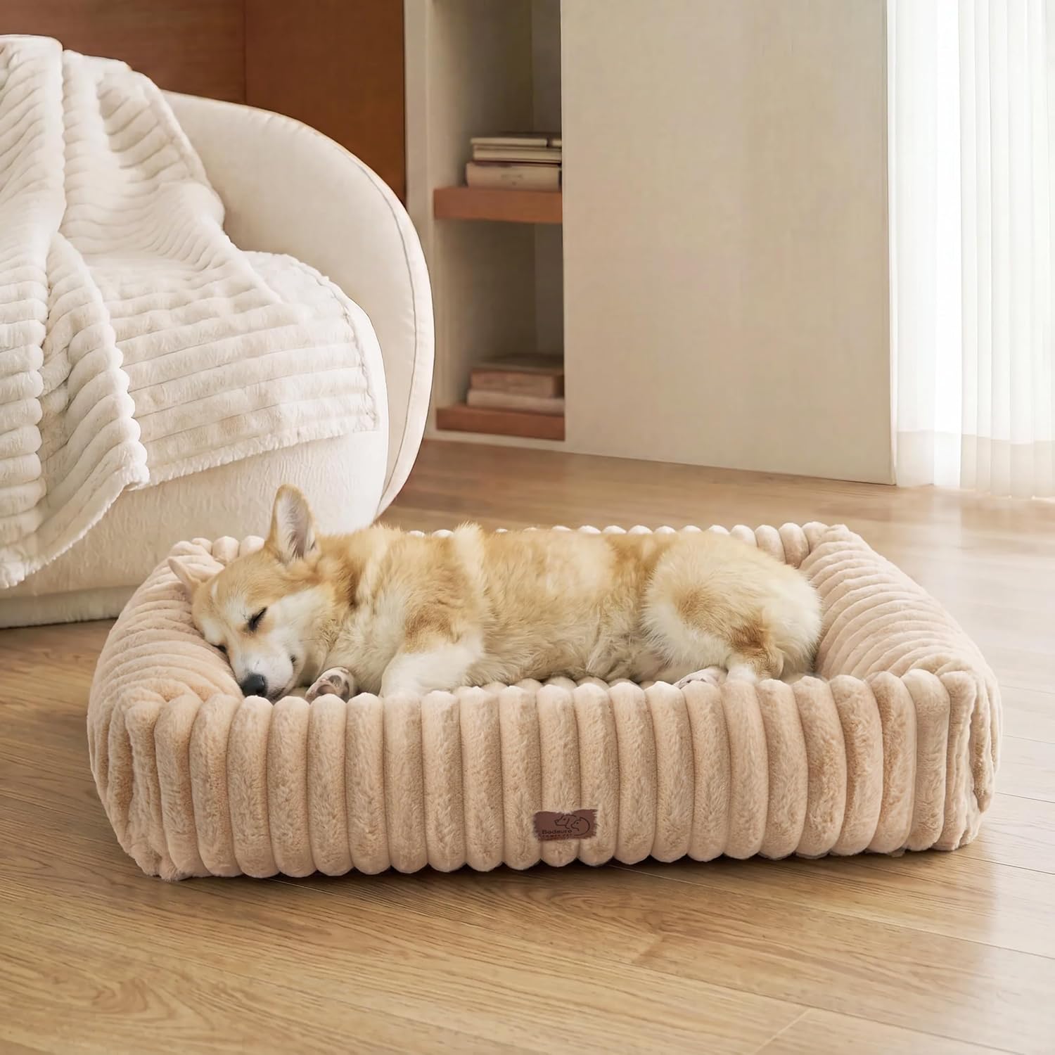 Bedsure ComfyFleece™ Cute Dog Beds Large Sized Dog Washable, 36in Blush Pink, Furry Big Square Pet Beds, Washable Aesthetic