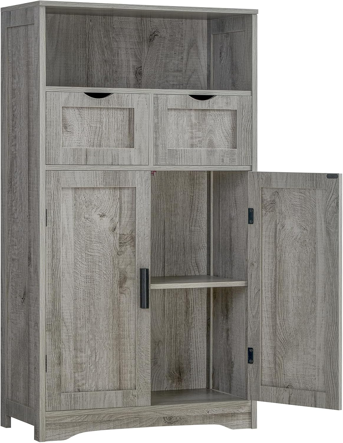 Iwell Storage Cabinet with 2 Drawers and Adjustable Shelves, Cupboard, Floor Cabinet for Living Room, Home Office, Rustic Brown
