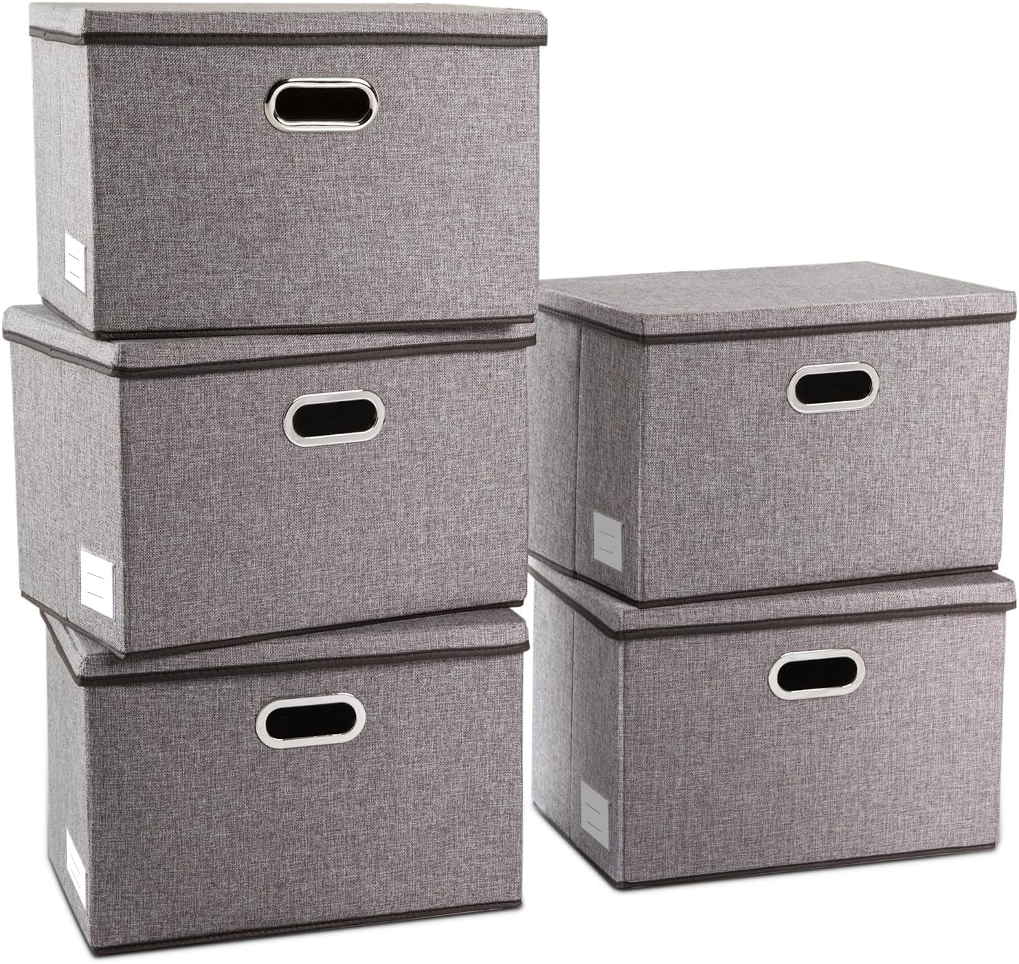 PRANDOM Large Collapsible Storage Bins with Lids 3-Pack Linen/Cotton Blend Foldable Storage Boxes Organizer Containers Baskets Cube with Cover for