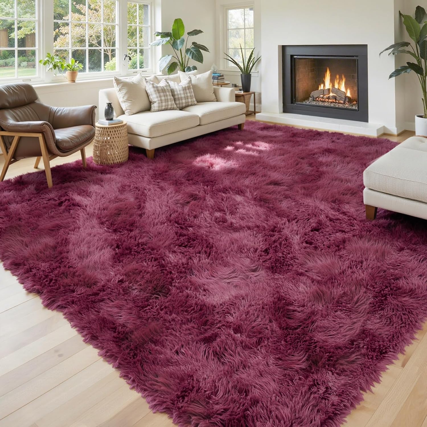 junhejiamei Area Rugs 9x12 Living Room, Large Area Rug Shaggy Carpet Soft Plush Furry Bedside Rug