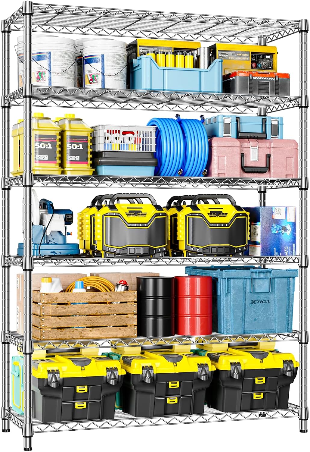 Garage Shelving Wide Storage Shelves 4 Tier Metal Shelves 3200 LBS Heavy Duty Adjustable Utility Shelf Rack Black 23.6" D x 53.1" W x 73.6" H