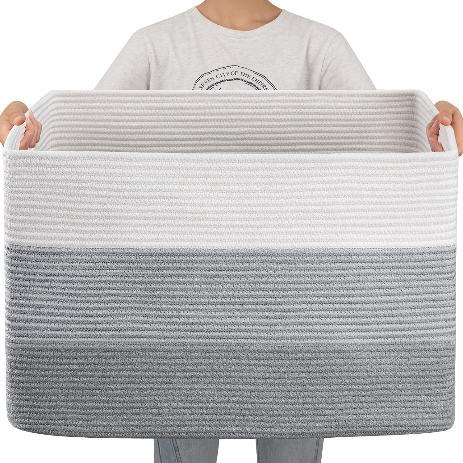 OIAHOMY 108L Super Large Blanket Basket, 25"x16"x16"(108L) Rectangle Woven Baskets for Storage, Cotton Rope Basket For Living Room