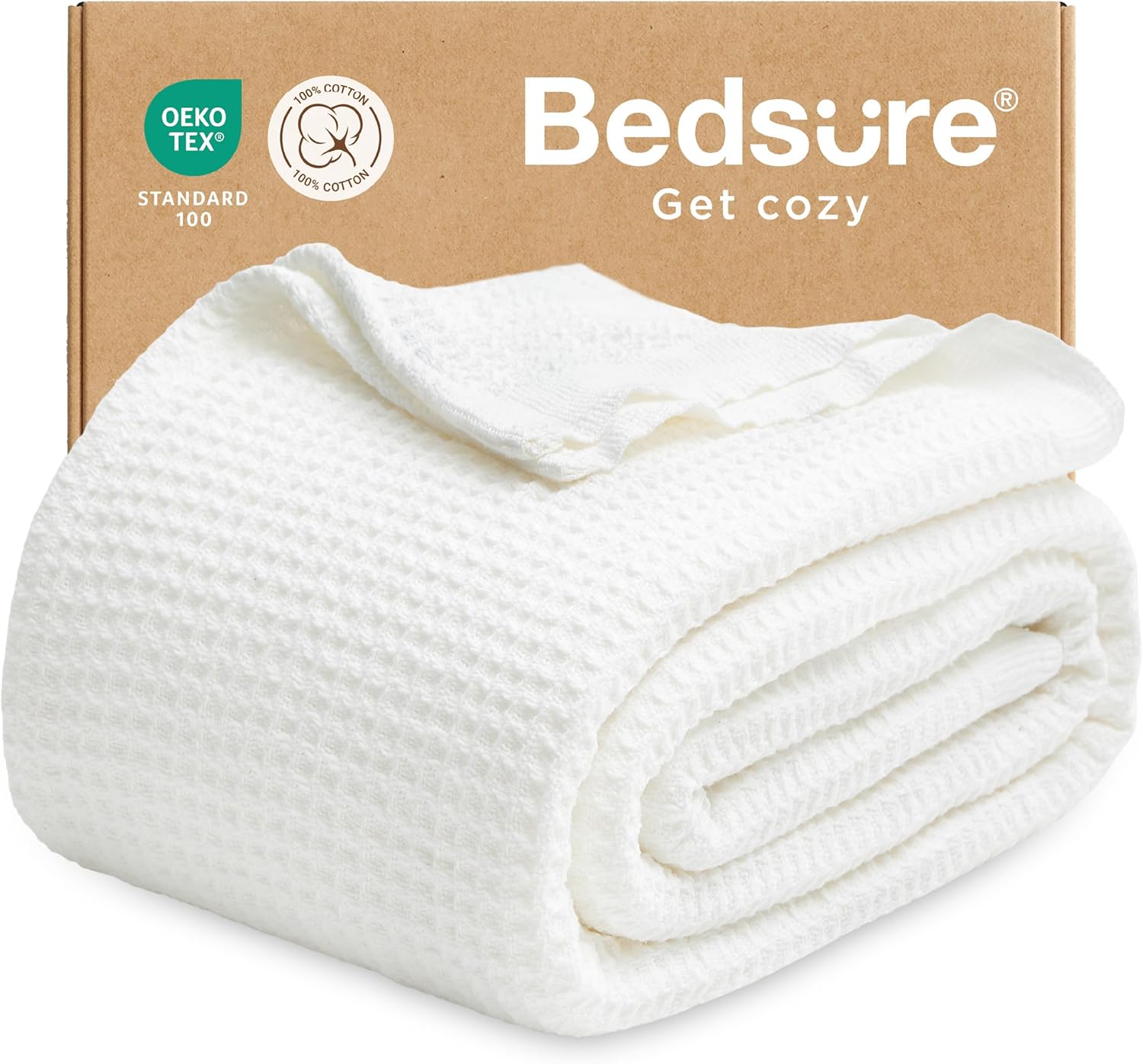 Bedsure 100% Cotton Blanket King Size for Bed - Cooling Breathable and Soft for Summer, Thick Cozy Waffle Weave Blanket Gifts for Women, White