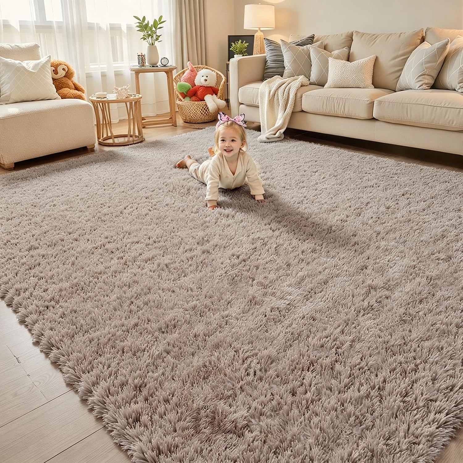 junhejiamei Area Rugs 9x12 Living Room, Large Area Rug Shaggy Carpet Soft Plush Furry Bedside Rug